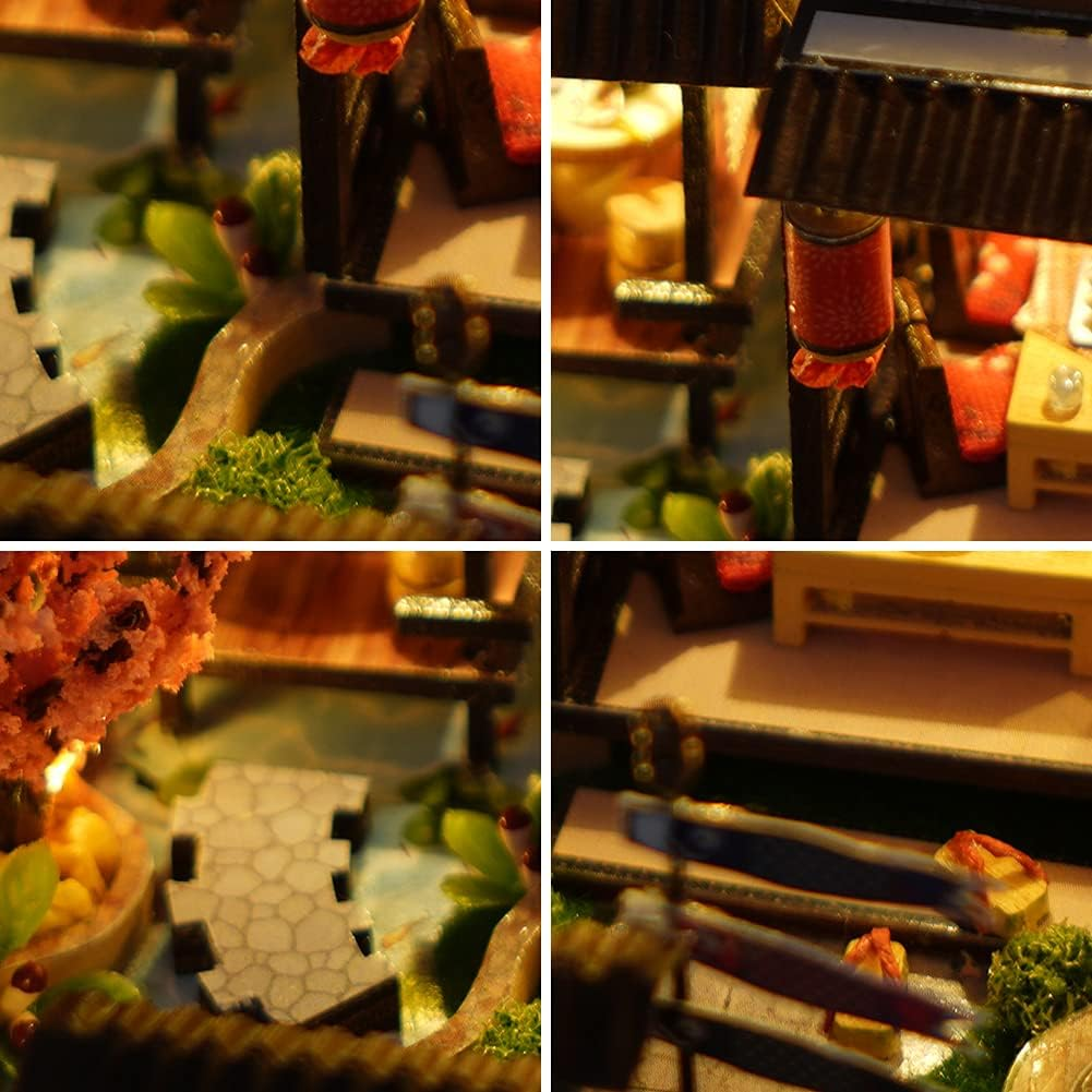 Miniature Wooden Dollhouse Japanese/Seaside/Car House Market DIY Doll House Kit Villa Building 3D Model Creative Gifts for Friend and Parents (Japanese Style Villa)