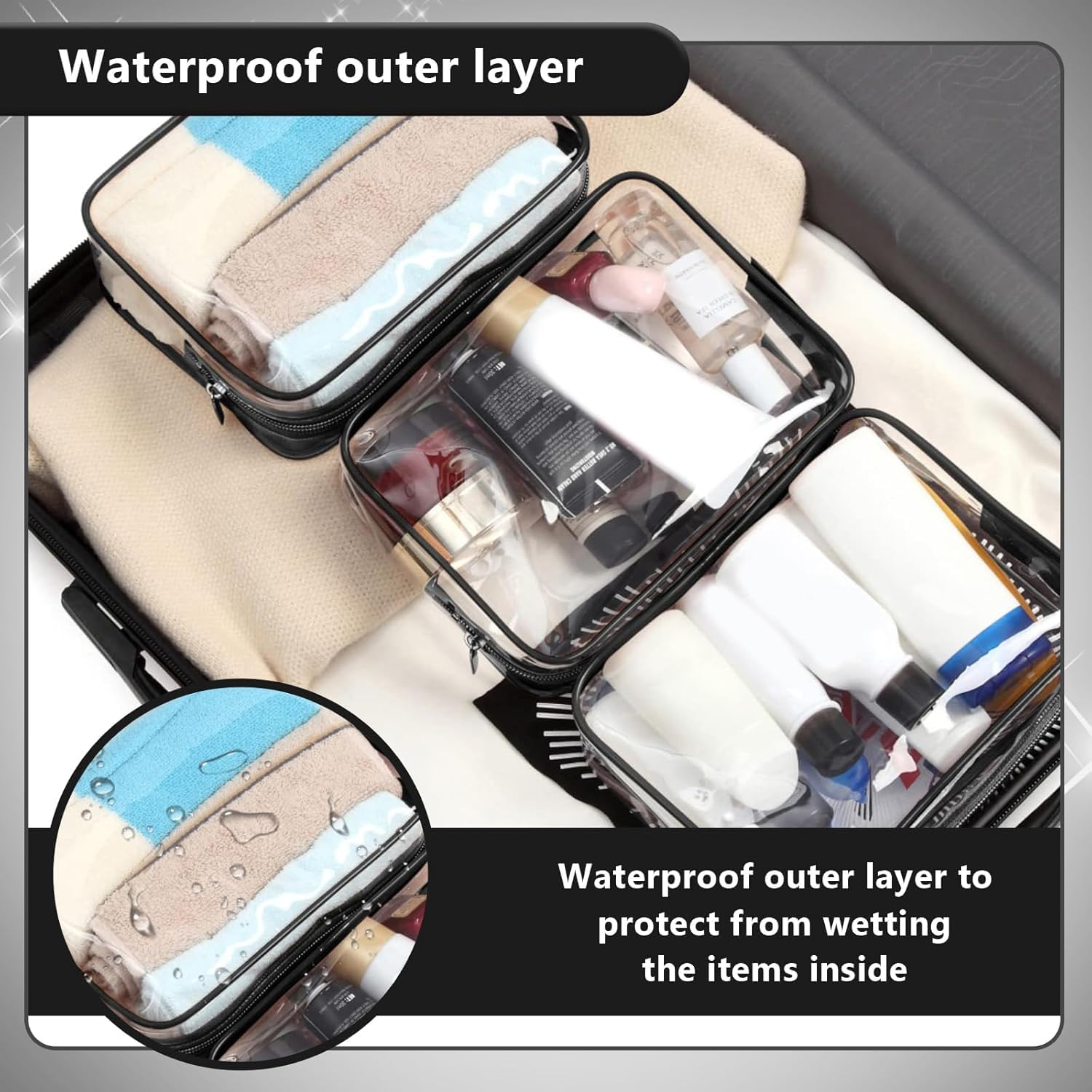 Mumoo Bear Clear Toiletry Bag, 4PCS Waterproof Transparent Tolietry Bag with Zippers, Clear Cosmetic Makeup Bag for Travel, Beach Vacation and Bathroom image number 1