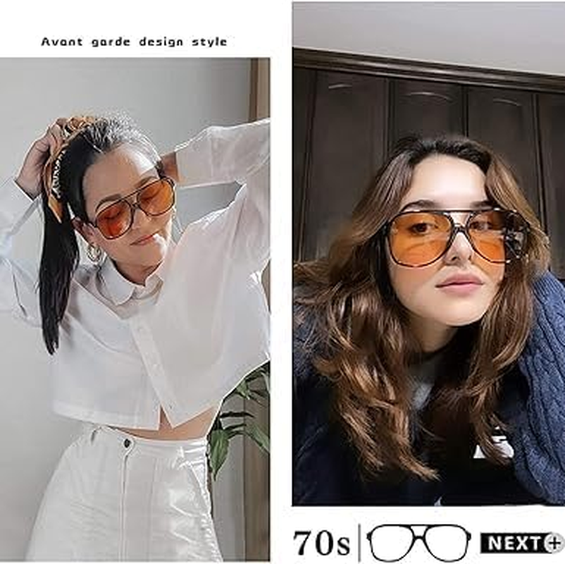 2Pcs Retro Aviator Sunglasses for Women and Men, Classic Oversized Style 70S Vintage Design, Lightweight and UV Protection（Yellow/Blue） - Mecus image number 3