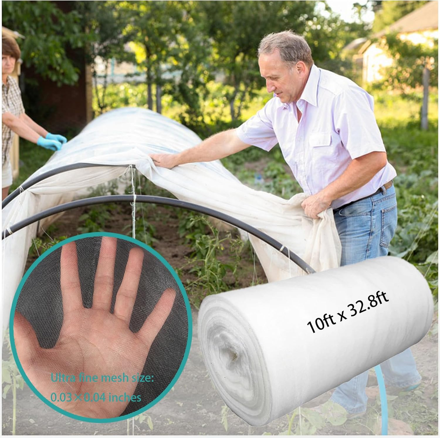 Garden Insect Netting, Reusable Floating Row Cover, Plant Covers Freeze Protection, Ultra Fine Mesh Garden Covers for Vegetables, Flowers, Fruit and Plants (10Ft X49.2Ft) image number 1