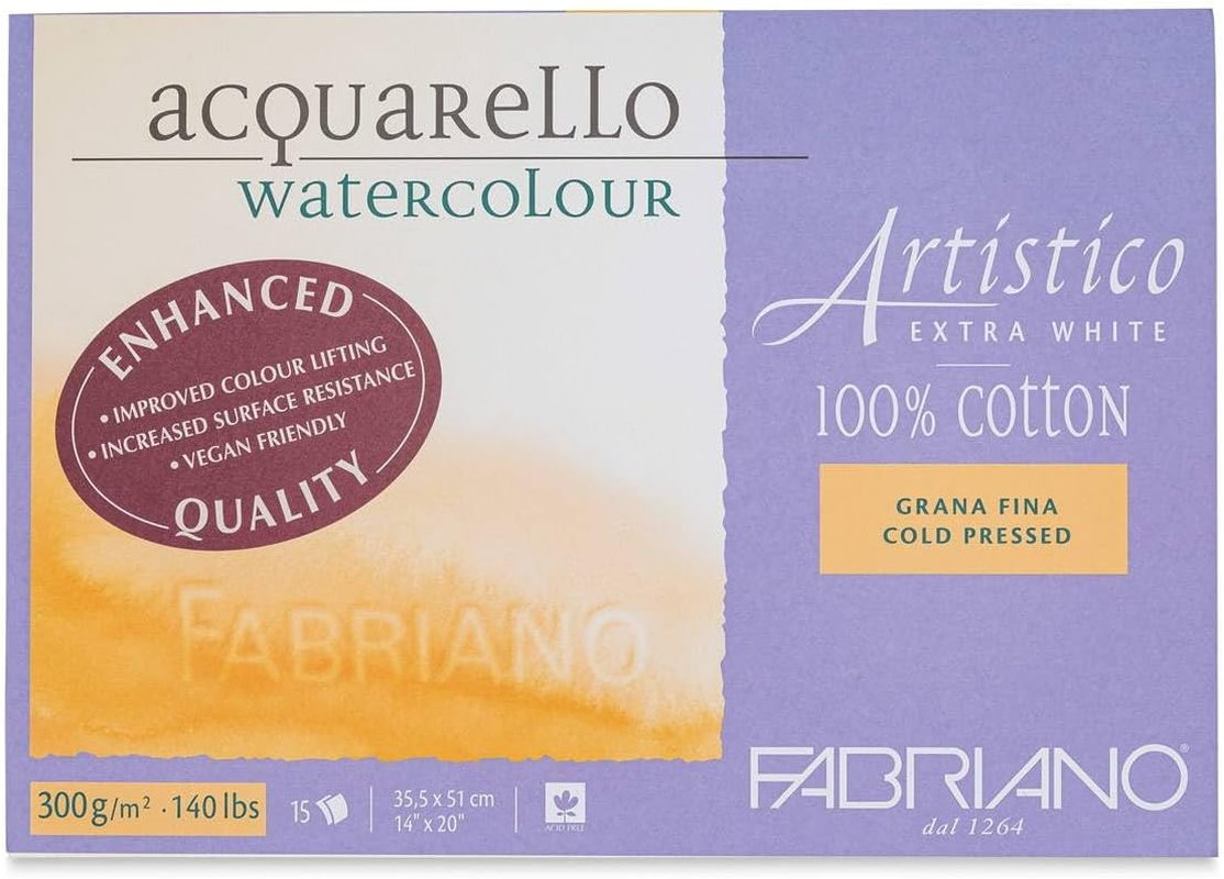Fabriano Artistico Acquarello Watercolour, Extra White, Fine Grain Cold Pressed, 35.5 X 51 Cm, 15 Sheets 300 G/M&sup2;, High-Quality Artist Watercolour Cardboard, Pad Glued on 4 Sides, Vegan image number 3