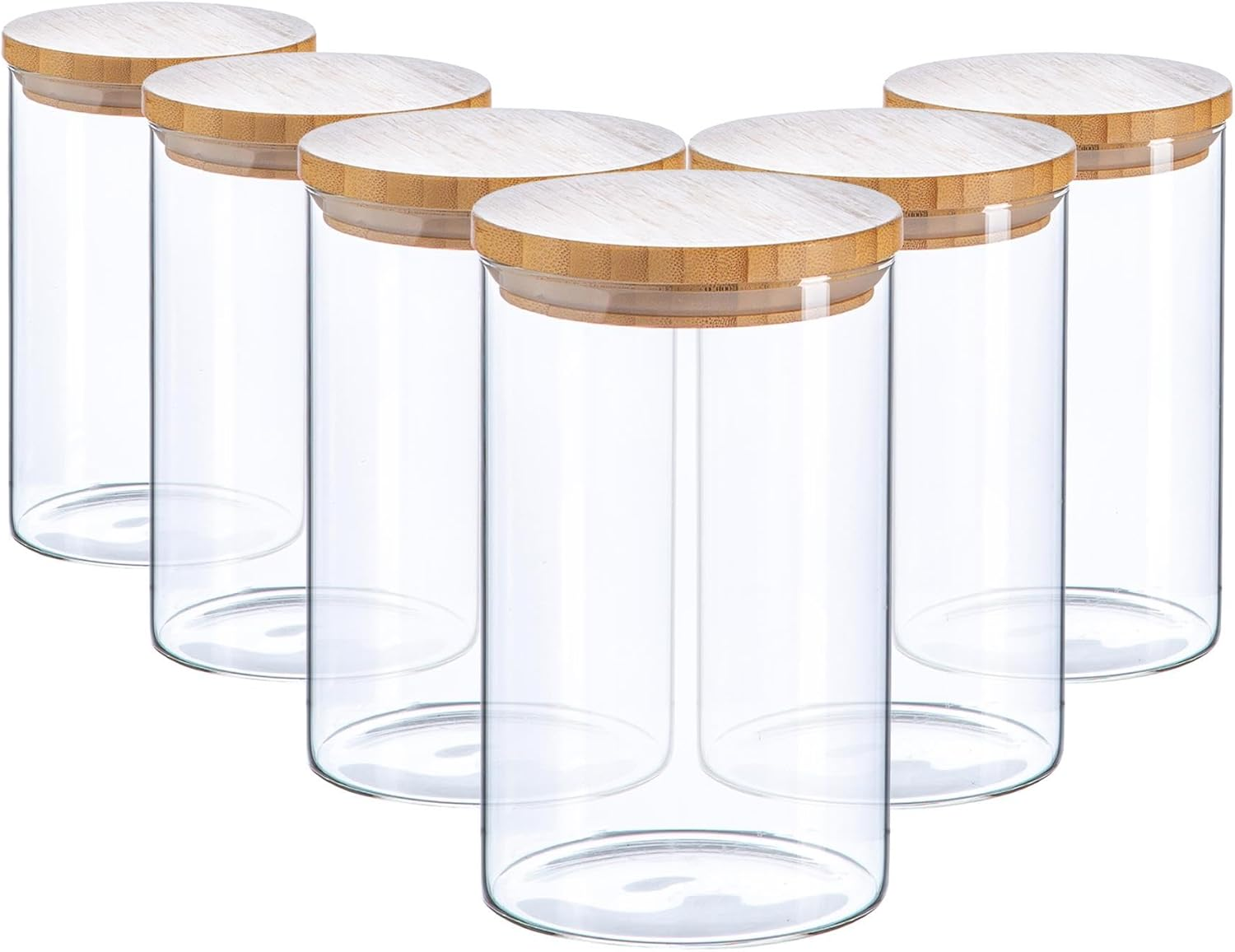 Argon Tableware Scandi Storage Jars with Wooden Lids - 1000Ml - 6 Pack - Modern round Organisation Container Glass Jar for Kitchens, Pantry, Bathrooms, Utility Rooms image number 3