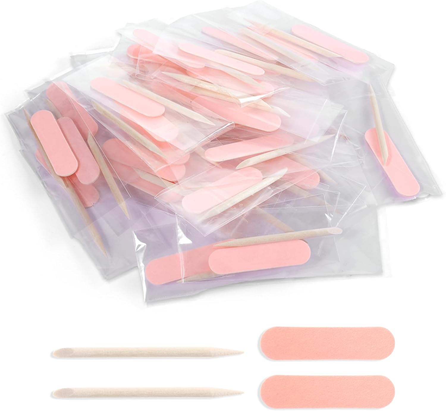 40 Pack Mini Nail File Disposable Manicure Kit Individually Package with Wooden Cuticle Pusher Sticks Press on Nail Art Tool Prep Kit Pedicure Cleaner Tools for Home image number 2