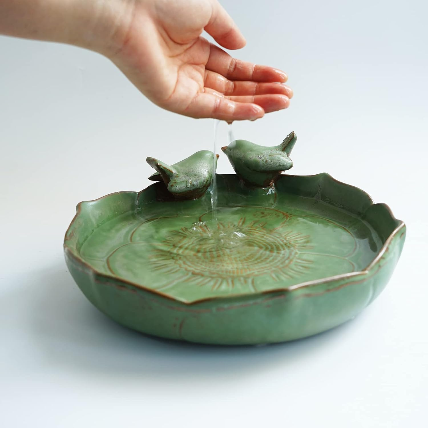 Light Green Ceramic Wild Bird Bath Bowl or Feeder for Outdoor Garden, Bowl Only image number 1