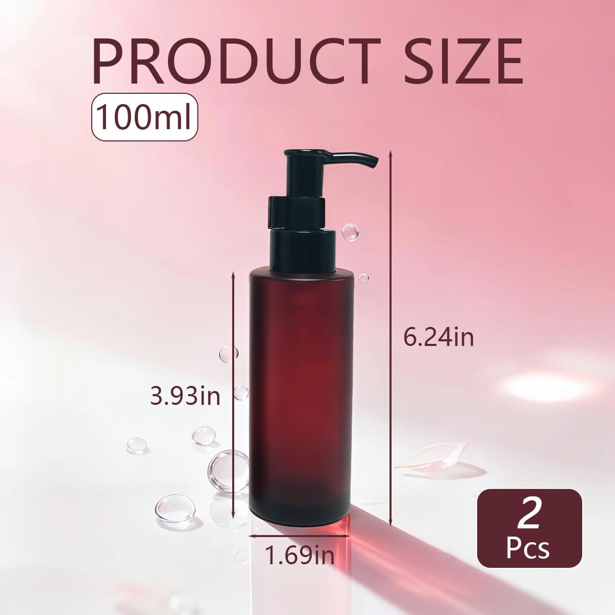 2Pcs 100Ml/3.4Oz Empty Amber Frosted Glass Lotion Pump Bottle Soap Dispensers Refillable Cosmetic Containers Jars with Black Pump Top for Lotion Essential Oil Emulsion Shampoo image number 2