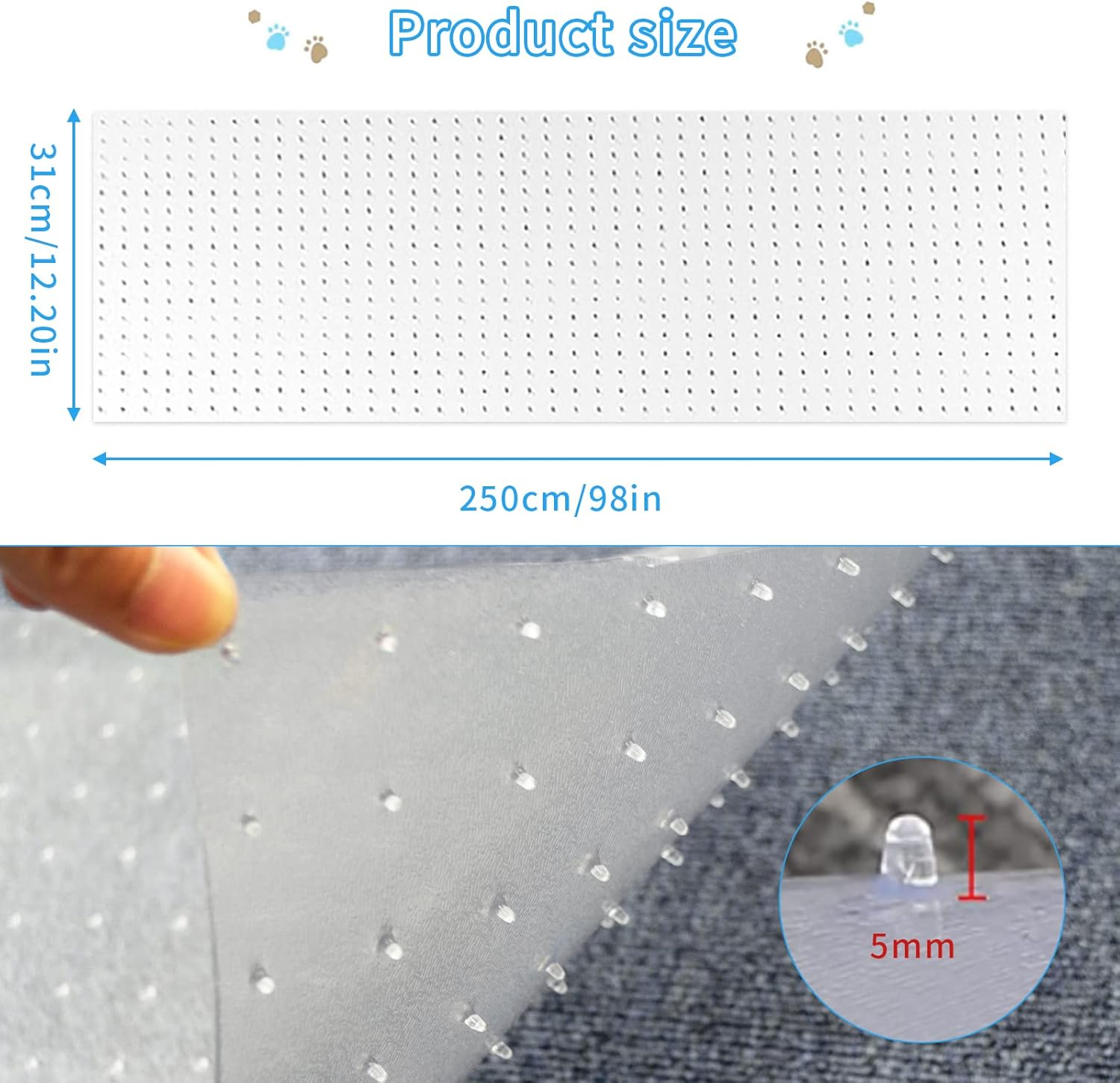 Carpet Protector for Cats, Durable Plastic Cat Scratch Protection Film for Carpet/Floor/Bedroom/Door/Porch, Prevent Rugs from Scratching/Wearing (31 X 250 Cm) image number 3