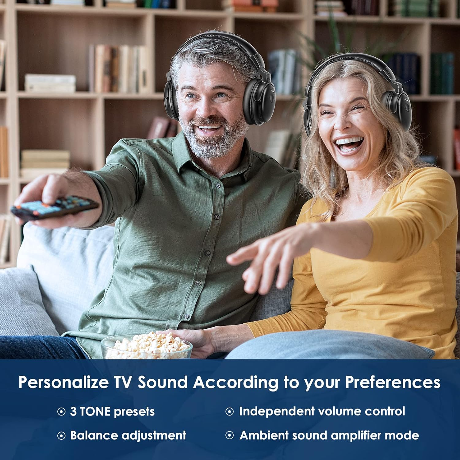 SIMOLIO Dual Wireless Headphones for TV with Transmitter Charging Station, Digital Wireless Headphones for Tvs with Clear Dialogue, Replacement Battery, Audio Bypass, 2.4G (No Bluetooth) TV Headphones image number 1