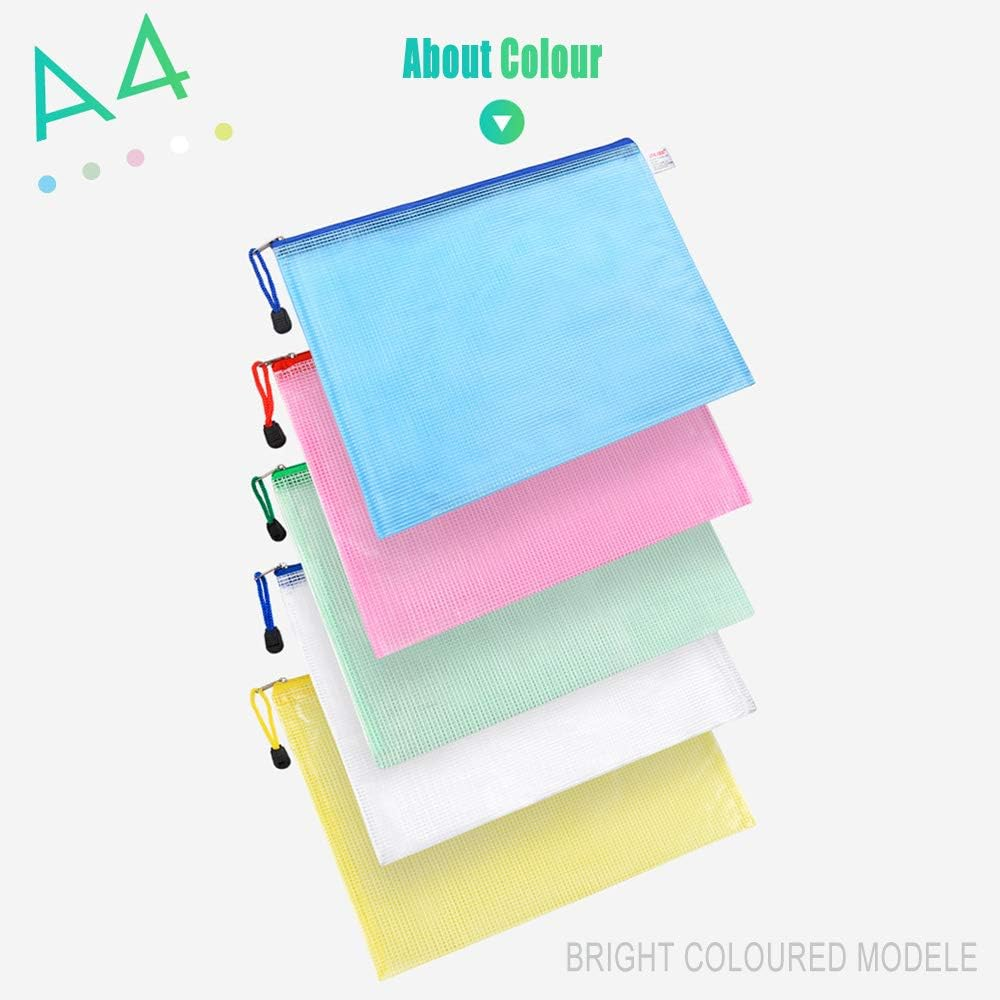 Merrynine 20 Pack A4 Mesh Zipper Pouch Document Bag, Merrynine Letter Size Waterproof Document Pouch for School Office Supplies, Cross Stitch File Folders Organizing Storage A4 Set (Mixed Color) image number 5