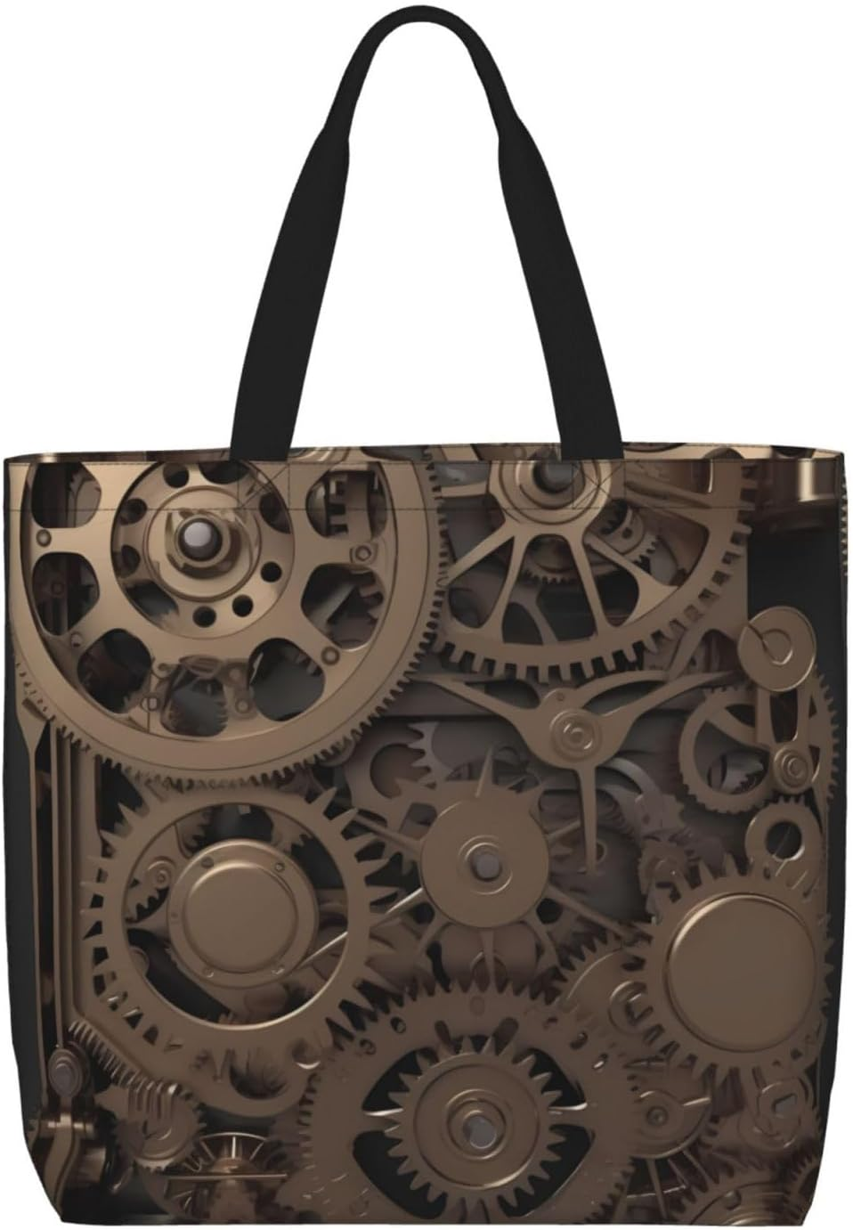 STVYUKL Steampunk Mechanical Gears Tote Bag for Women Casual Portable Shopping Handbags with Zipper Inner Pocket Reusable Waterproof Beach Grocery Bag for Shopping Travel Work, Black, One Size image number 5
