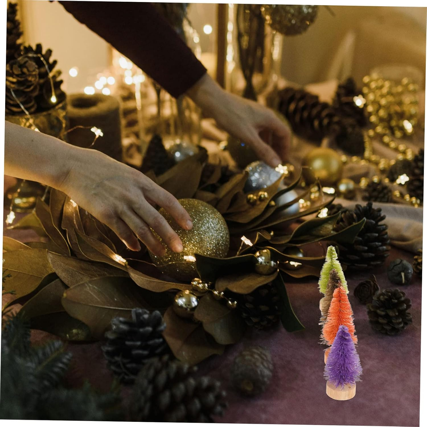 24Pcs Christmas Tree Figurine Mini Desktop Decor Artificial Xmas Trees Tabletop Ornaments for Home Party image number 5