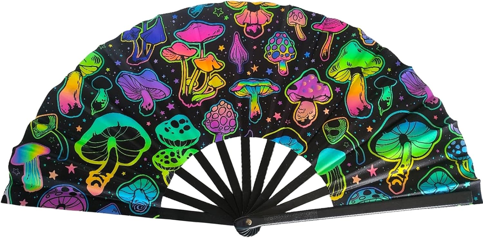 Large Rave Fan UV Glow Hand Fan with Holster for Men/Women, Disco Party Favor for Edm Music Festival Club Rave Accessories(Reflective Mushroom) image number 1