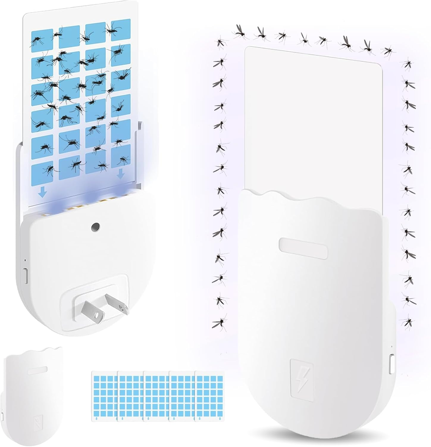 IGGDOQI Flying Insect Trap, 2 in 1 Plug-In Mosquito Killer with Warm Night Light UV Attractant Catcher, for Flies, Fruit Flies, Gnats & Other Flying Insects, 1 Device + 5 Sticky Trap Boards (1Pcs)