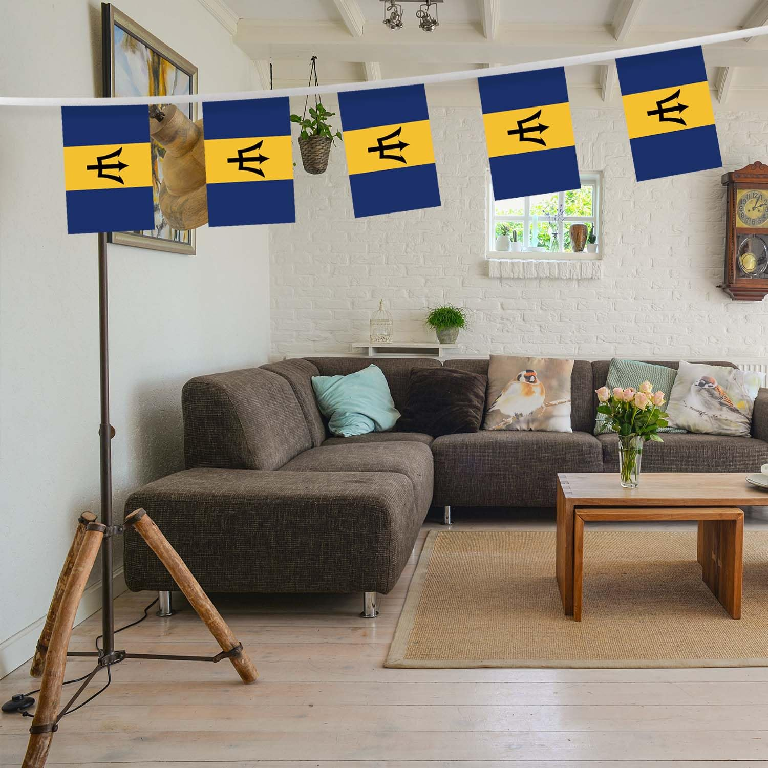 32FT Small Barbados Pennant Flag Bunting,30 PCS Mini String Banner Strip Barbadians National Decor Rectangle for Holiday Restaurant Home Party School image number 3