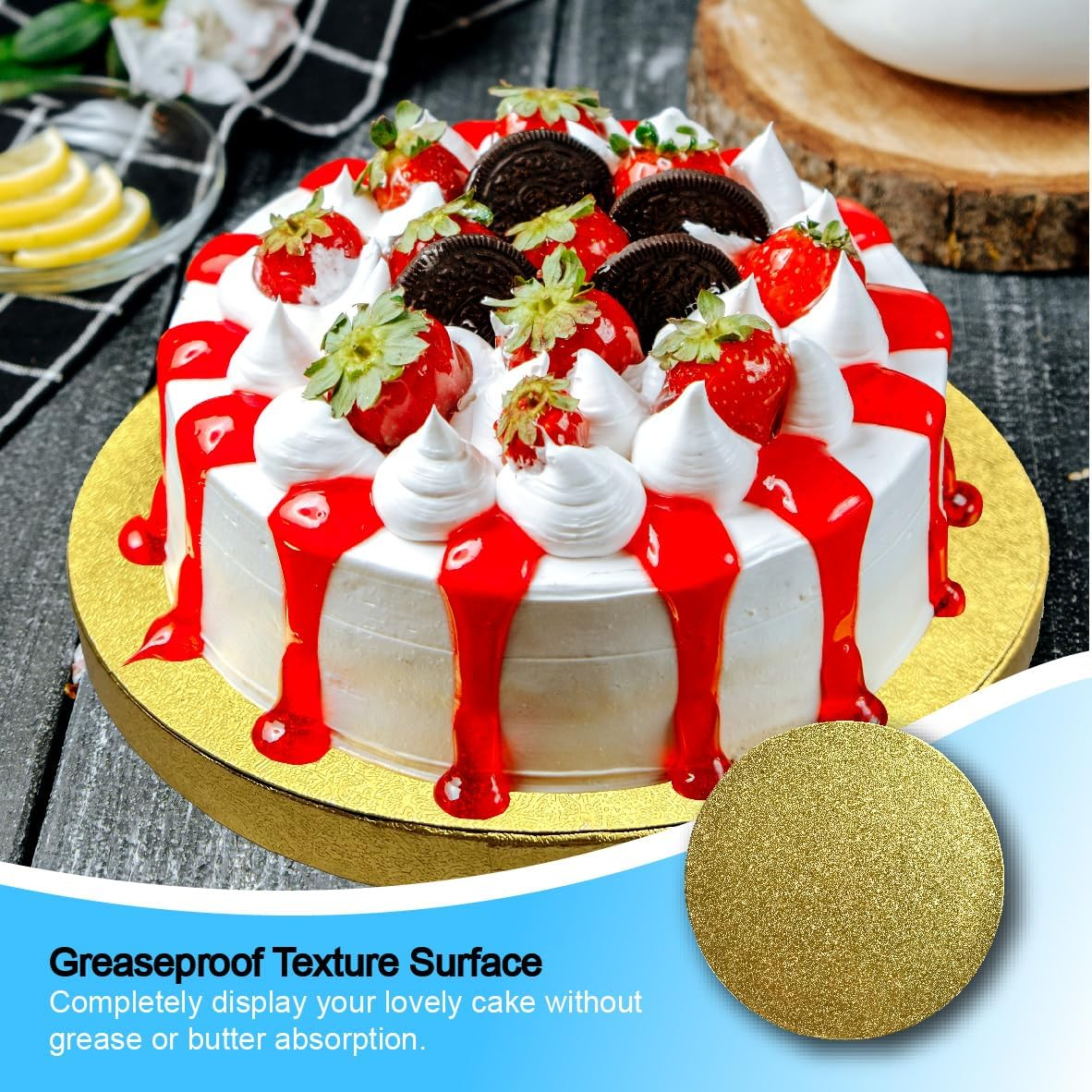 ANSSDO 12 Packs Thick Cake Drums, Greaseproof 12 Inch Assorted round Cake Drum in Gold Black Sliver White Cake Base, Cardboard Cake Boards for Presenting Heavy/Tall Tiered Cakes, Base Para Pastel image number 1