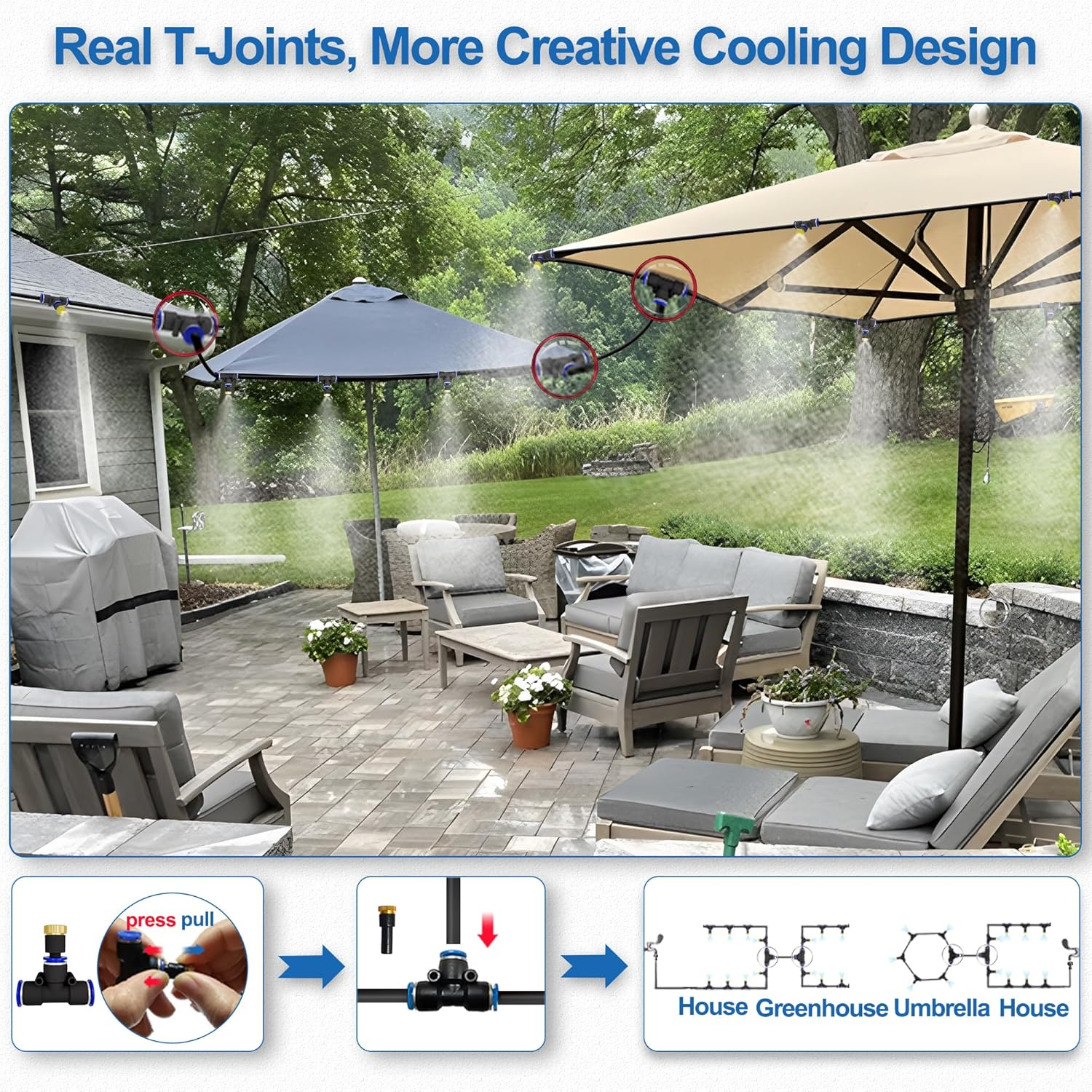 Misting Cooling System,Outside Water Misters for Outdoor Patio,80Ft(24M),Backyard Mist Kits-Garden,Greenhouse,Fan,Deck,Umbrella,Canopy,Pool,Porch.Trampoline Sprinkler Park,Bbq Party Accessories