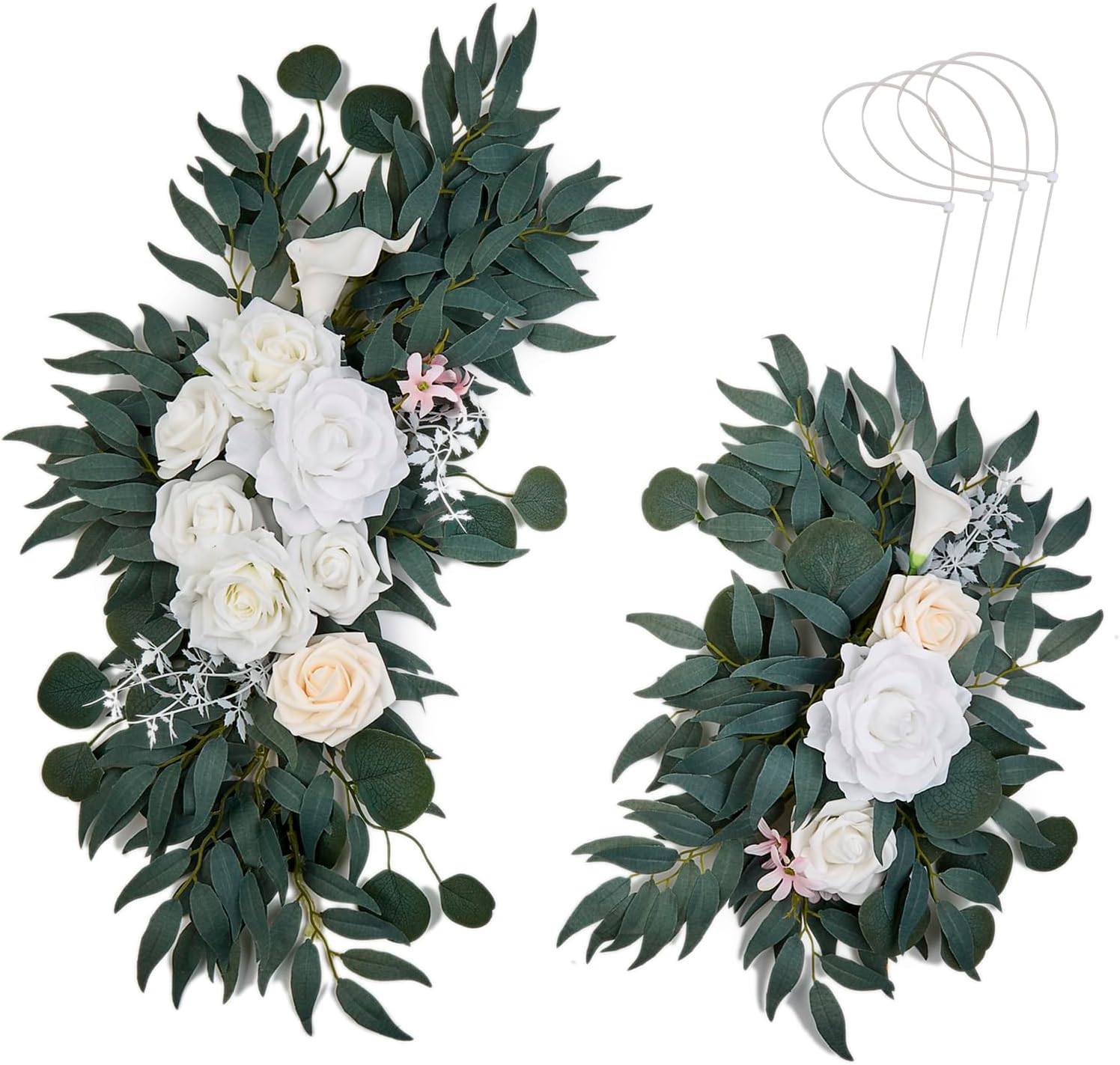 Aitnwoy Artificial Wedding Arch Flowers Kit 2 Pcs Dust Rose Flowers Silk Peony Floral Swag Welcome Sign for Wedding Ceremony Party Home Garland Decor - Blue image number 3