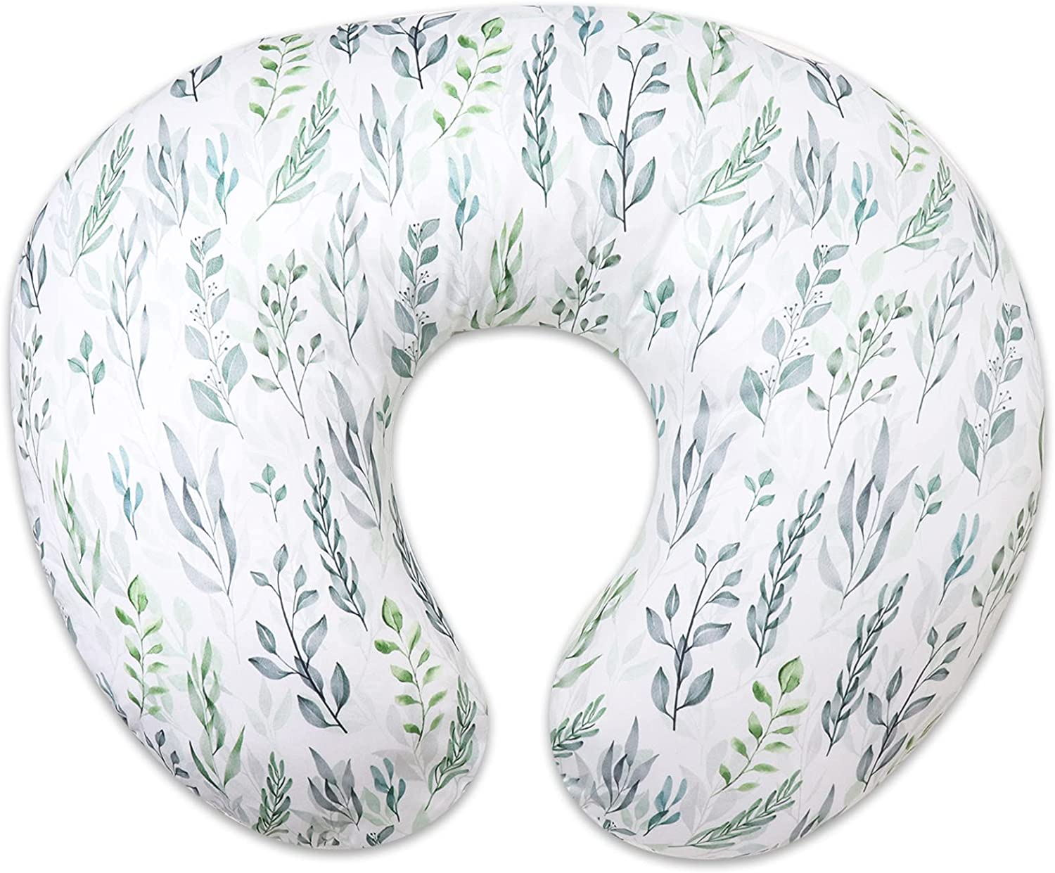 DILIMI Nursing Pillow Cover Stretchy Removable Case for Breastfeeding Pillows, Ultra Soft Comfortable Slipcover for Baby Girl and Boy, Watercolor Dinosaur and Leaves(Pillow Not Included)