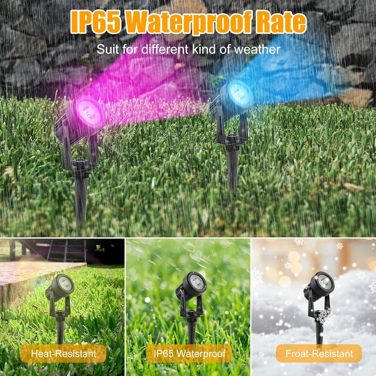 T-Sun Solar Spotlights Outdoor Garden, 4 in 1 RGB Colour Changingsolar Spot Lights,Outdoor Garden Lights with IP65 Waterproof, Landscape Lights for Garden Yard Path Driveway Porch Walkway image number 5