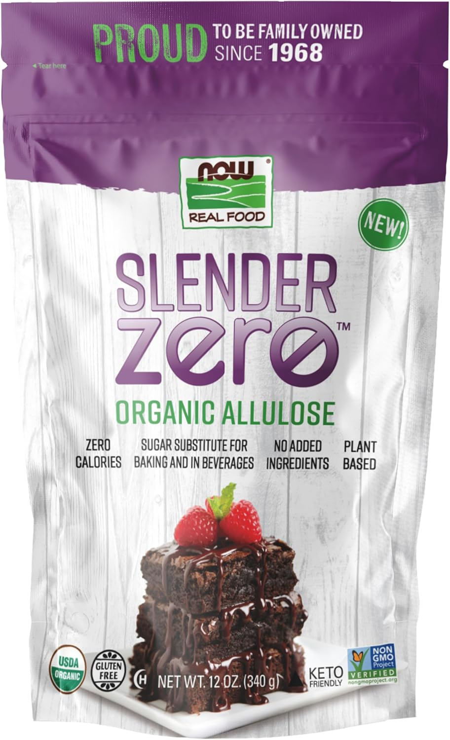 NOW Real Food, Slender Zero, Organic Allulose, Zero Calories, Sugar Substitute for Baking and Beverages, No Added Ingredients, Plant Based, 12 Oz (340 G)