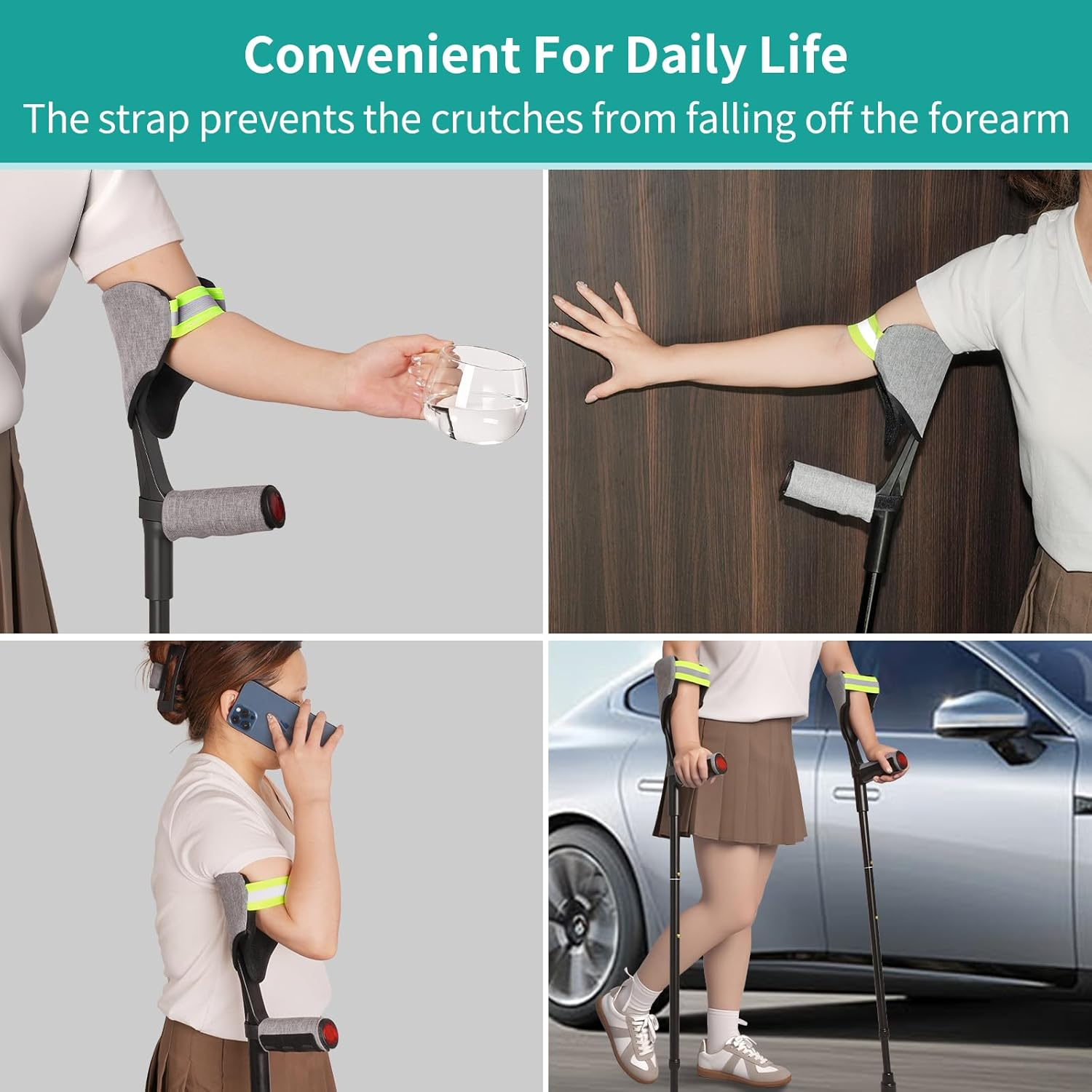 Forearm Crutches for Adults(1 Pair)， Adjustable Adult Crutches with Cuffs, Elbow Cushion, Grip Cushion，Aluminum Lightweight Arm Crutches Forearm for Adults，Foldable Crutch for Walking (Grey) image number 2