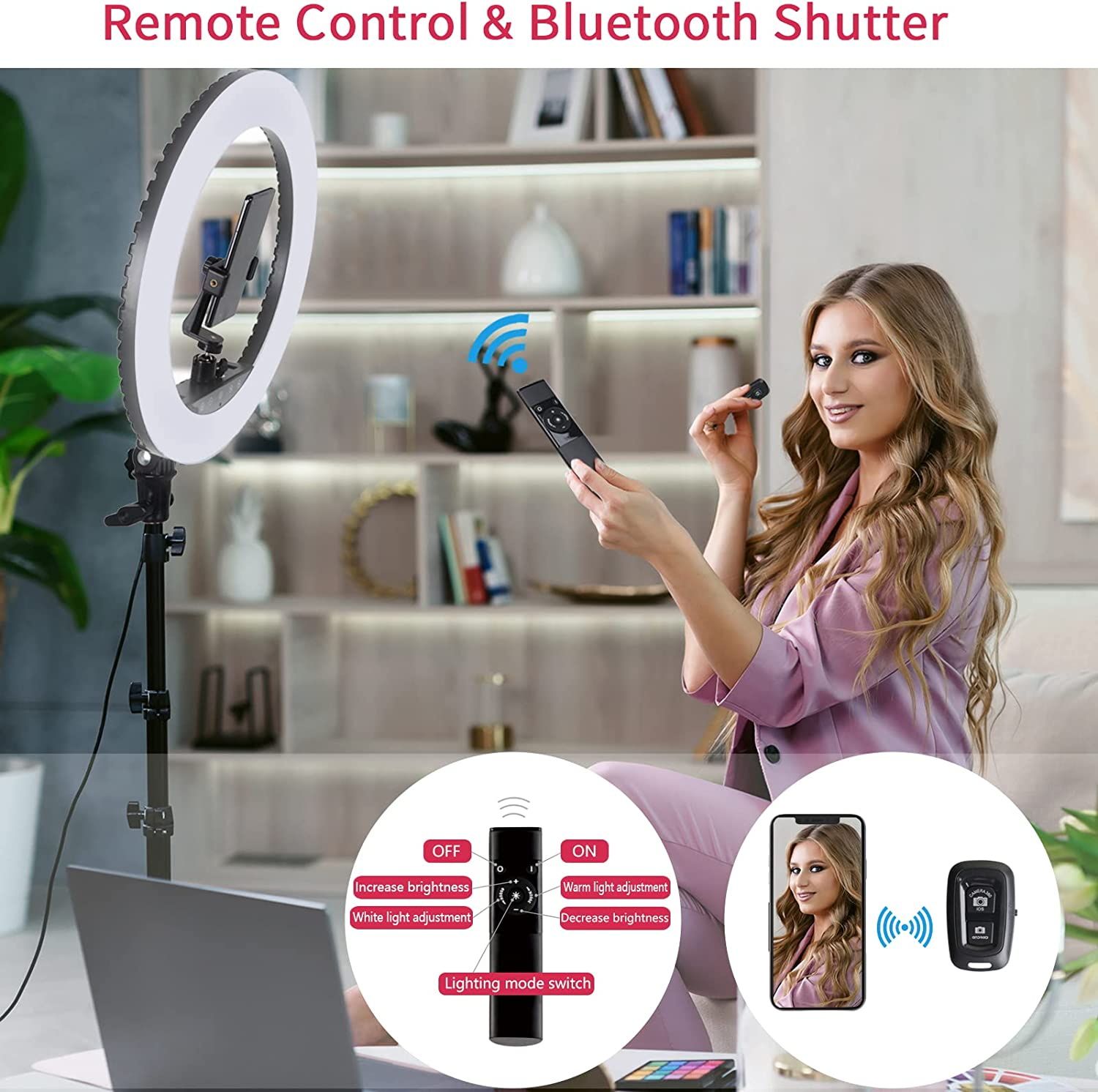 Upgraded 18 Inch LED Ring Light with Tripod Stand, Selfie Ring Light with Touch Panel for Makeup Studio Portrait Youtube Vlog Video Shooting with Carrying Bag and Remote Controller, CRI>90 image number 6
