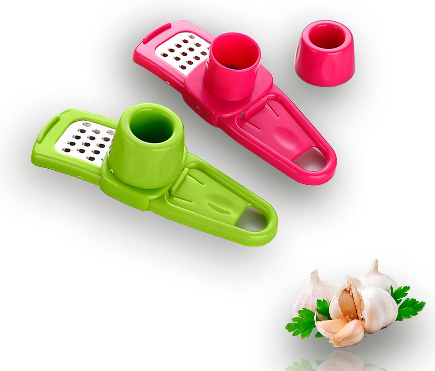 Landkitch-Garlic Grinder (2 Pack)-Hand Garlic Grinder-Small Hand Grinder for Garlic-Garlic Slicer-Garlic Mincer-2025 New Hand Press Garlic Chopper-Garlic Press Hand Specialty Tools (Green + Pink) image number 3