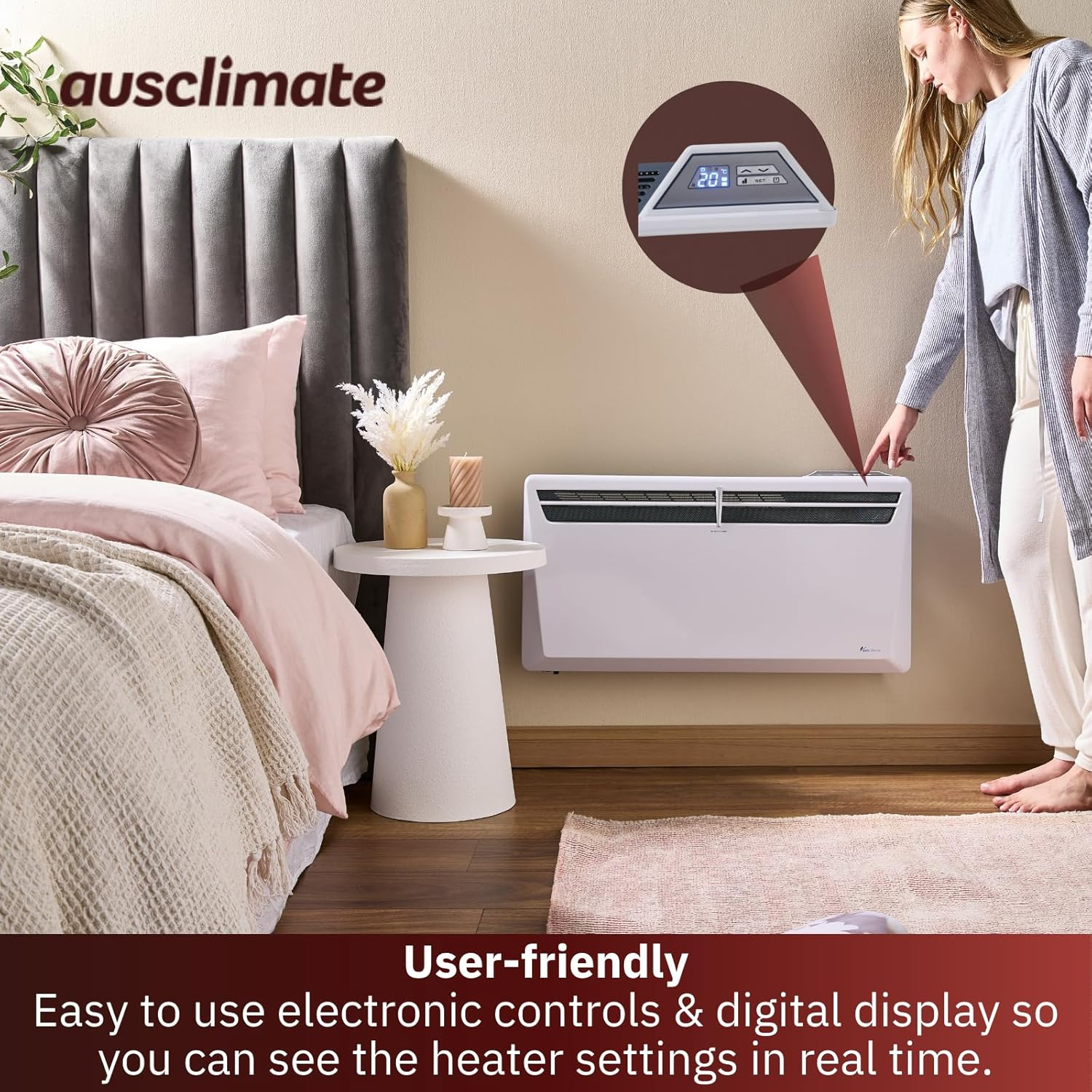 Ausclimate 2000W Smart Inverter Metal Panel Heater, Home Heater with 24-Hour Timer, Suitable for Medium-Sized Rooms up to 30M2, Compatible with Alexa and Google Home, White image number 4