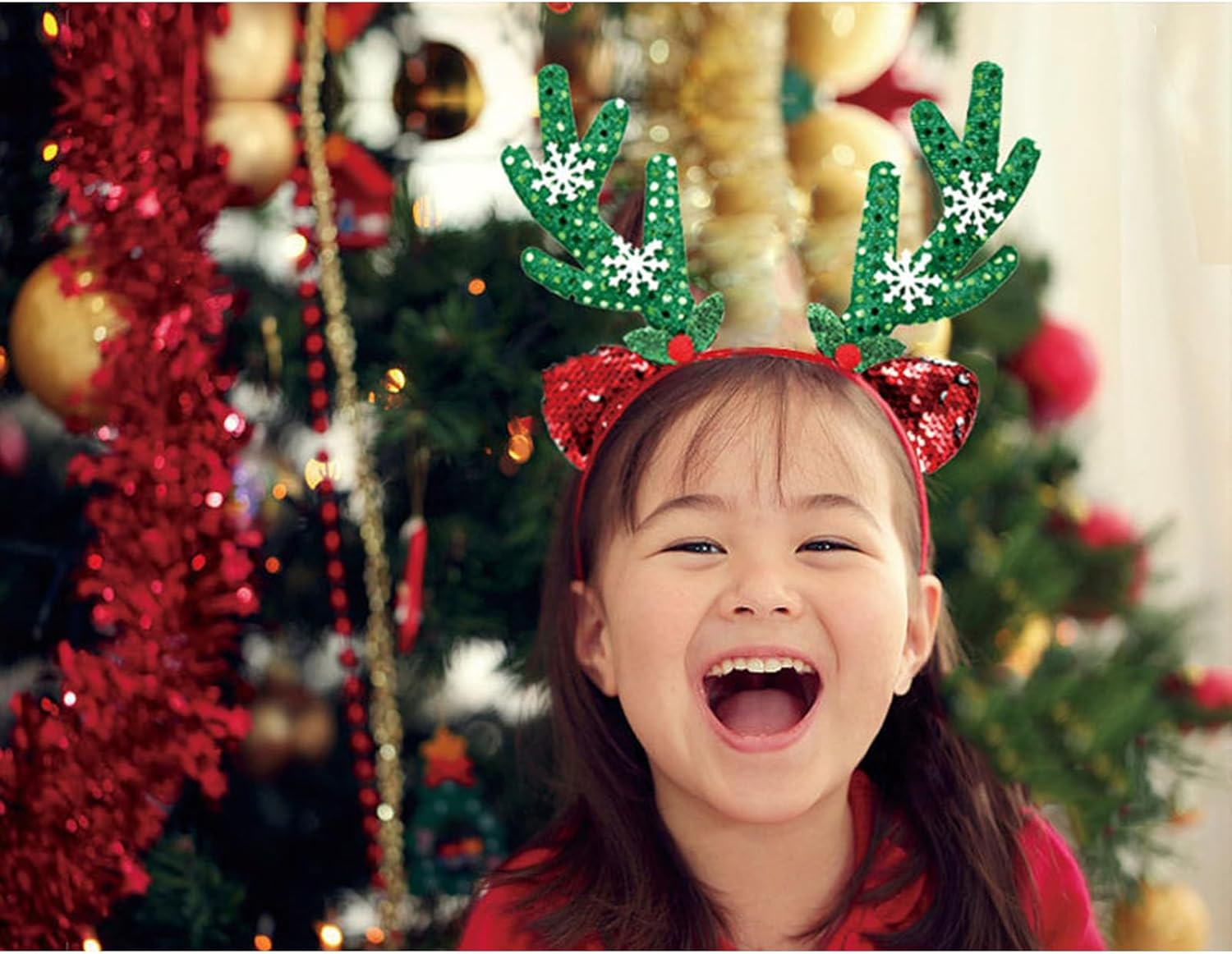 Lopsity 2PCS Christmas Headbands Xmas Headwear Reindeer Antlers Women Headband Christmas Party Costume Headpiece (A)