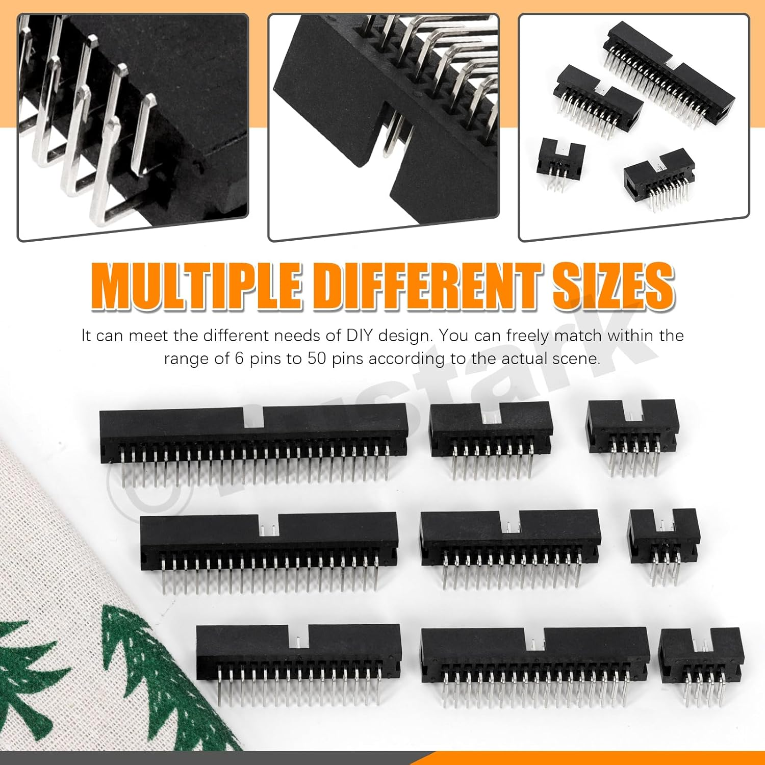 Rustark 50Pcs 2.54MM 6-18Pin Right Angle Male Socket Box Header Connector Assortment Kit Double Row Cable Male Socket SMT Terminal for PCB Electronic Equipment Projects image number 3