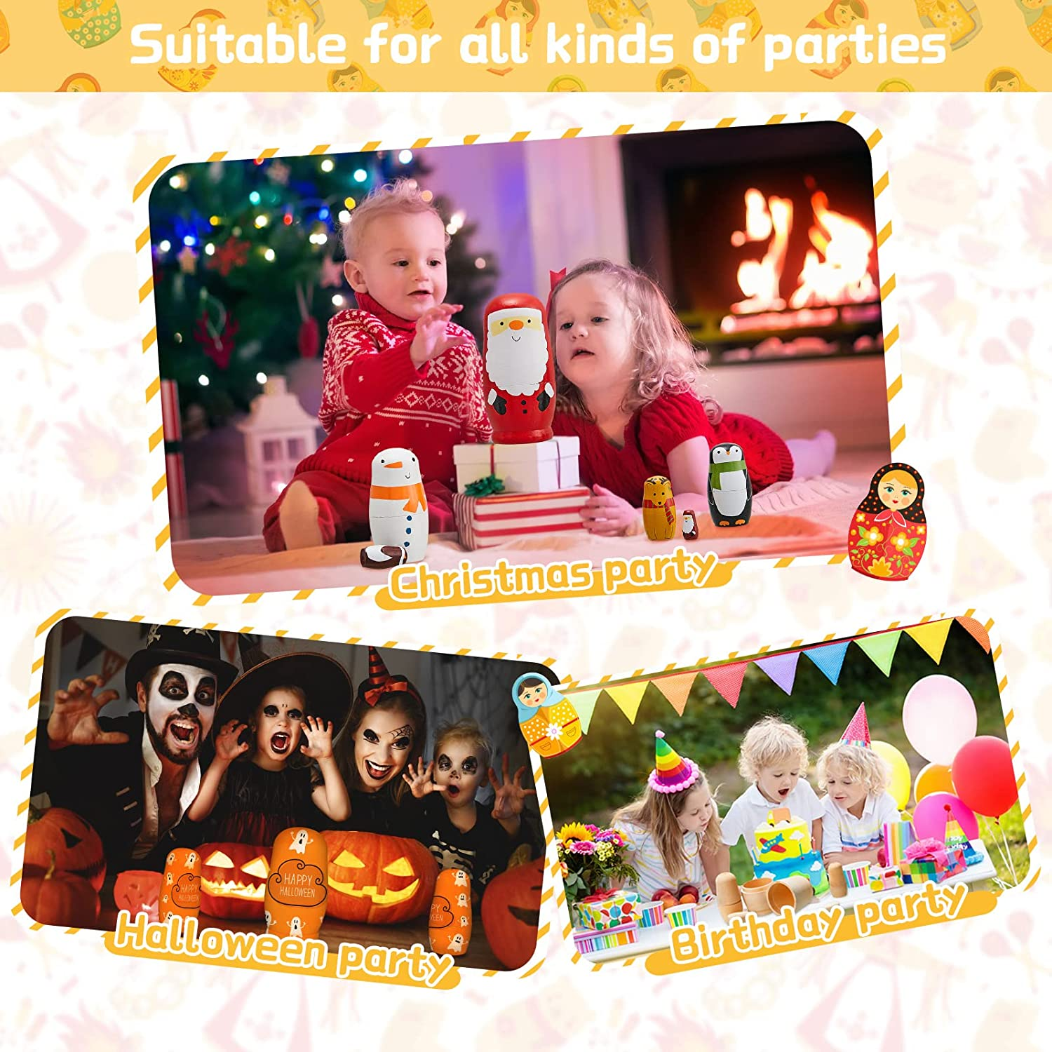 2 Sets Unpainted Nesting Dolls Blank Russian Nesting Dolls Personalize Create Your Own Christmas Russian Doll Wooden Matryoshka DIY Dolls Kit for Kids image number 2