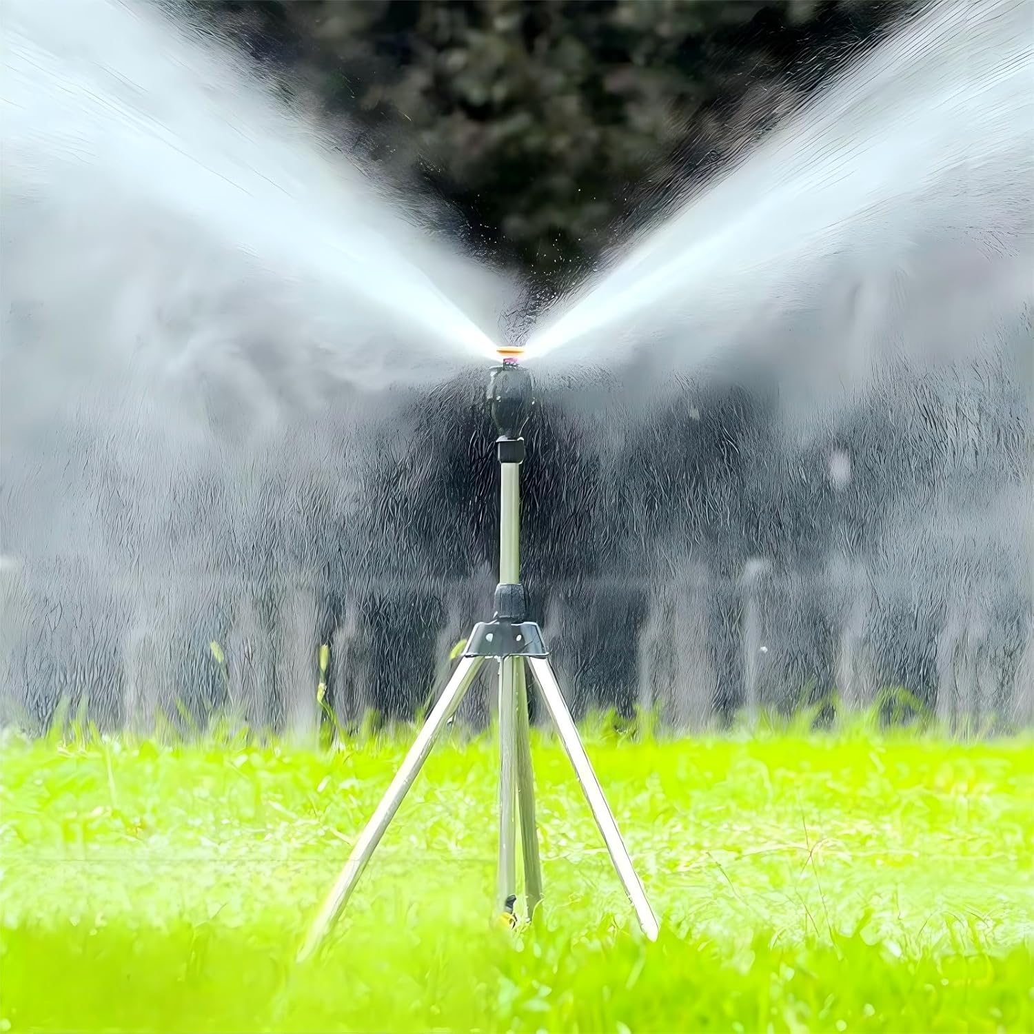 Heavy-Duty Stainless Steel Lawn Sprayer with Tripod Base - Garden Hose Connector, 360&deg; Rotating Sprayer for Yard, Farm - Adjustable Height (Steel Tripod Sprinkler+15M Watering Hose) image number 3