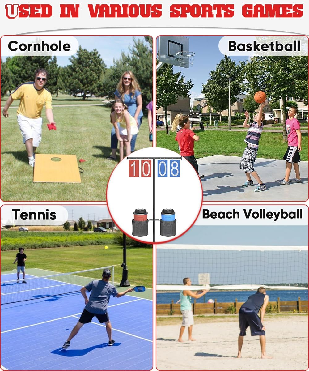 Queension Manual Flip Scoreboard with Stand, Cornhole Scoreboard with Drink Holder for Cornhole Accessories, Basketball Score Keeper, Scoring Board for Pickleball/Tennis/Badminton/Sports image number 7