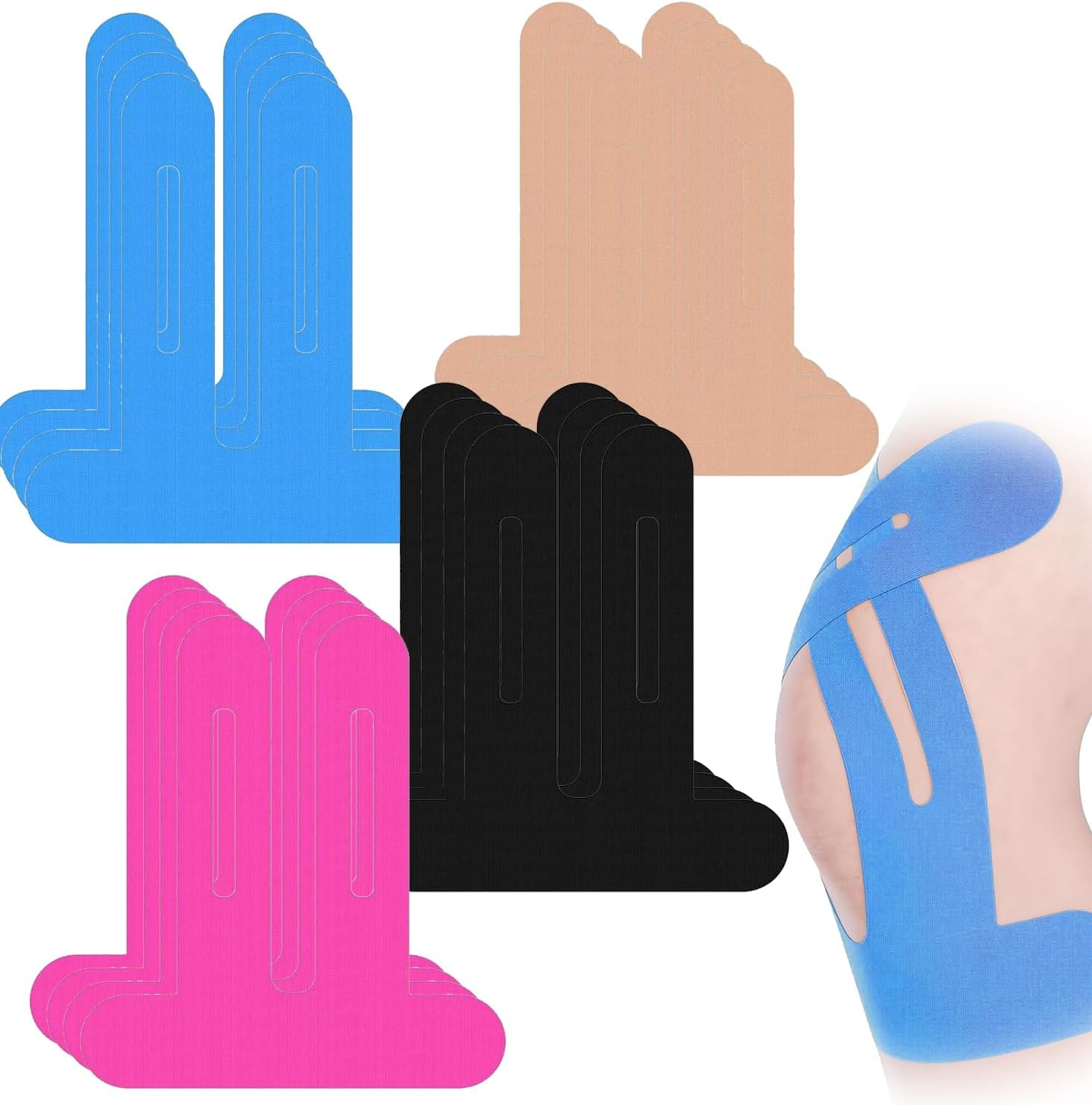 IONPSHG 12Pcs Precut Kinesiology Tape for Knees &ndash; Elastic Knee Support & Stability, Pain Relief, Waterproof & Breathable Athletic Tape for Sports Injury Recovery, Hypoallergenic & Long-Lasting Adhesion image number 1