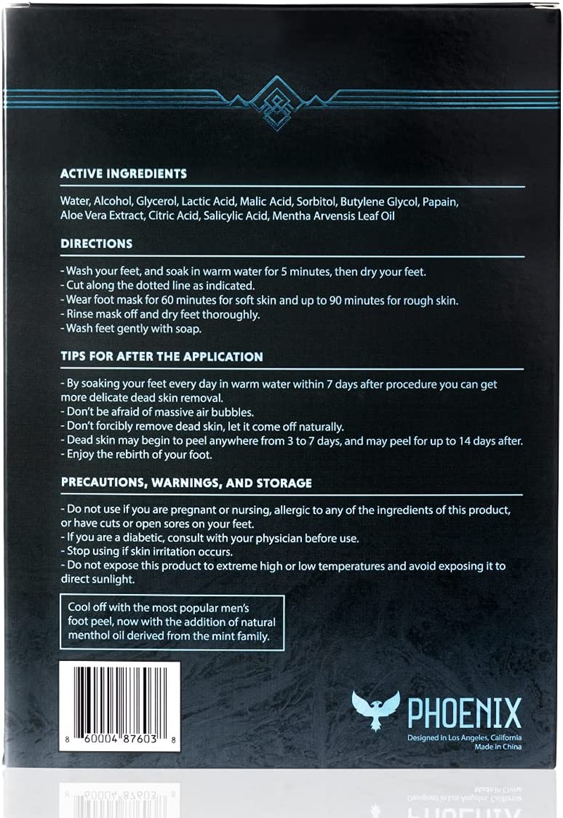 Phoenix Foot Peel (Pack of 2) for Men - Extra Large - Extra Strength - Menthol - Exfoliating Dry Feet Treatment - Callus Remover - Paraben Free image number 3