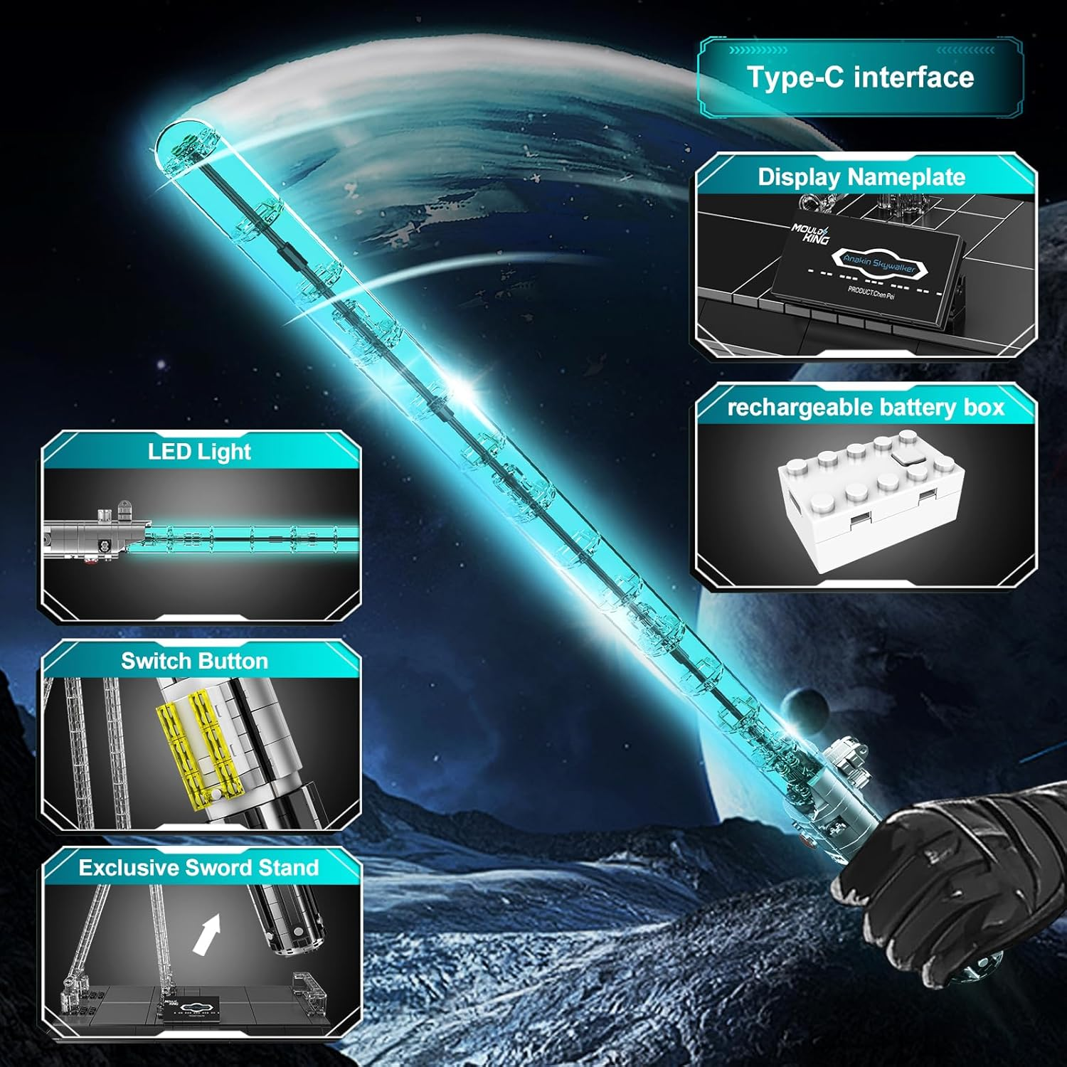 Mould King 10139 Lightsaber Building Blocks Set, Light Saber with Stand, Rechargeable Light Sword for Adult Kids Birthday Thanksgiving Xmas Toys Gift Halloween Cosplay (1089+ PCS) image number 5