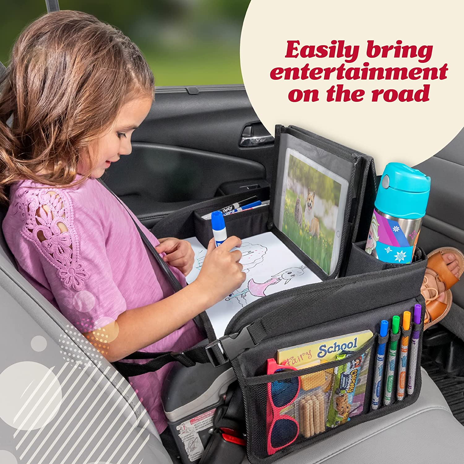 LUSSO GEAR Kids Travel Tray - Inspire Active Toddlers & Big Kids for Years W/Dry Erase Board & Eating. - 1-Pack Black image number 2