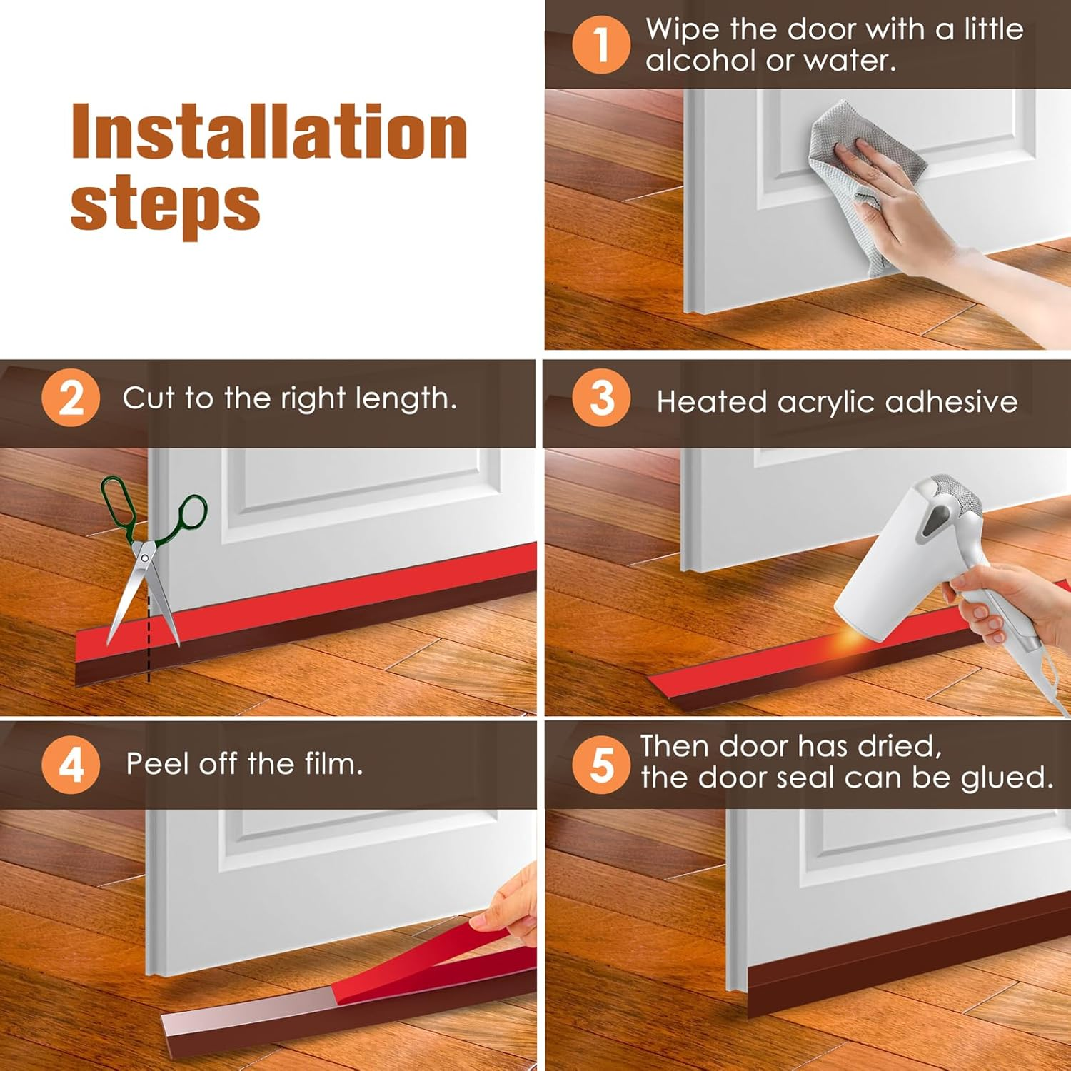 YOUSHARES Brown Door Seal - 2" Width X 39" Length Draught Excluder, Weather Stripping, Rubber Draft Sweep Stopper for Soundproof and Keep Warm (2 Packs) image number 4