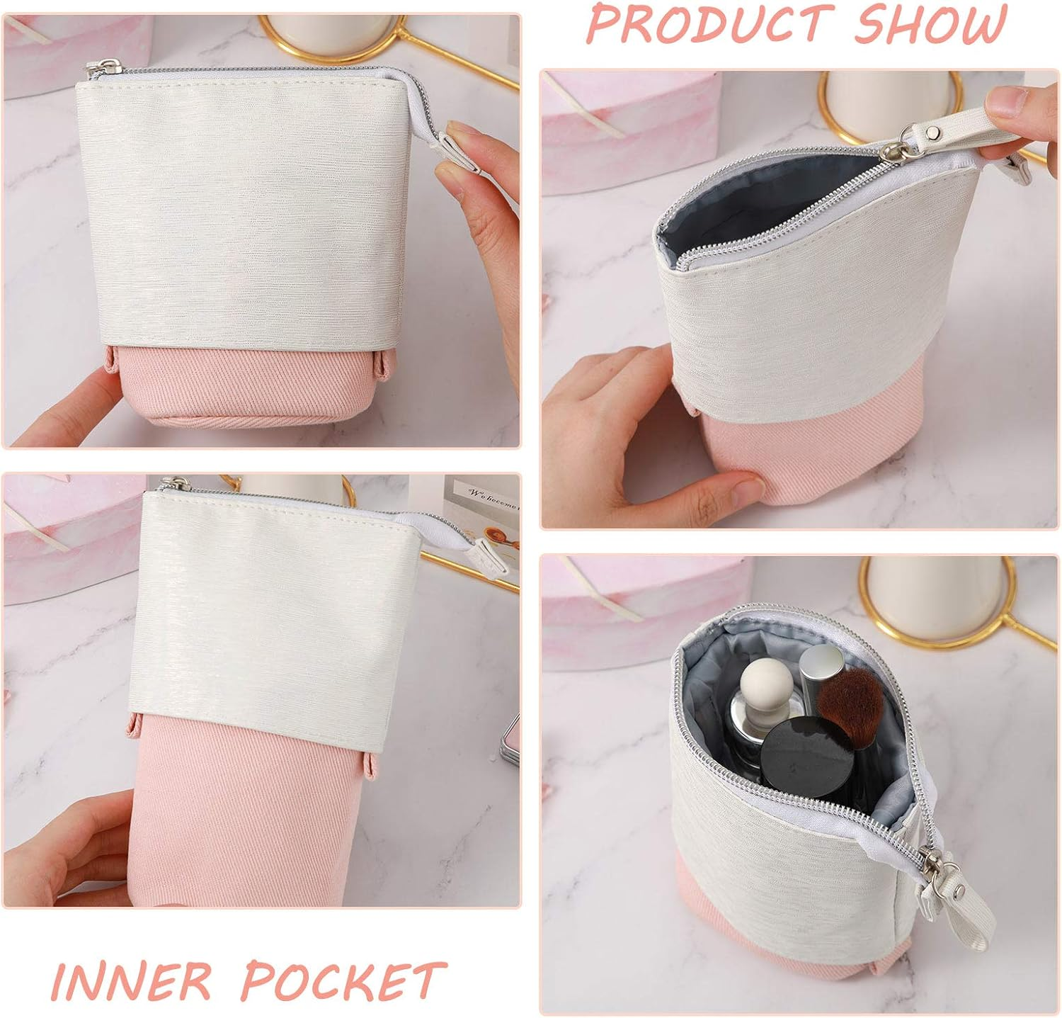 4 Pieces Telescopic Pencil Case with Keychain Telescopic Pen Holder Transformer Stand Store Pencil Pouch Bag Stationery Pencil Case Box Storage Organizer Makeup Bag for School College Office Supplies image number 1