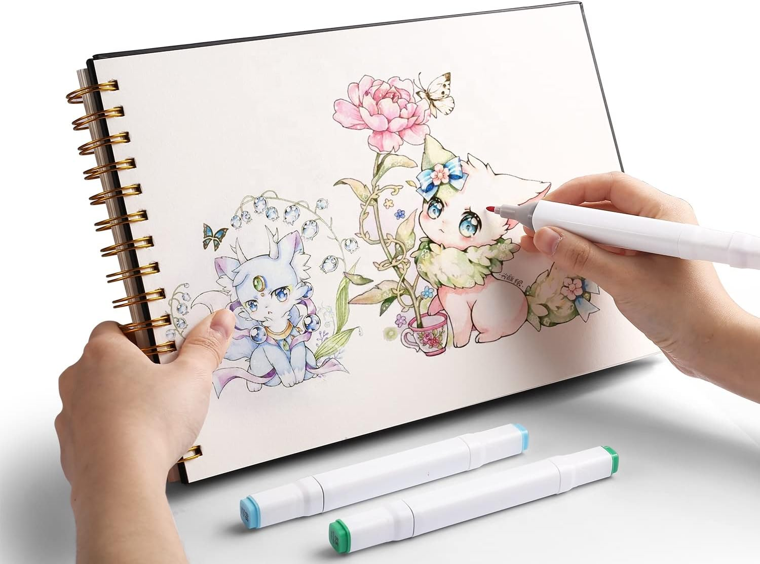 Marker A4 Landscape Hardback Sketch Book 60 Sheets 110GSM, with Spiral Bind, This Pad Is Great as Marker Pad Alcohol-Based or Water-Based, as Well as Pencil Sketching image number 3