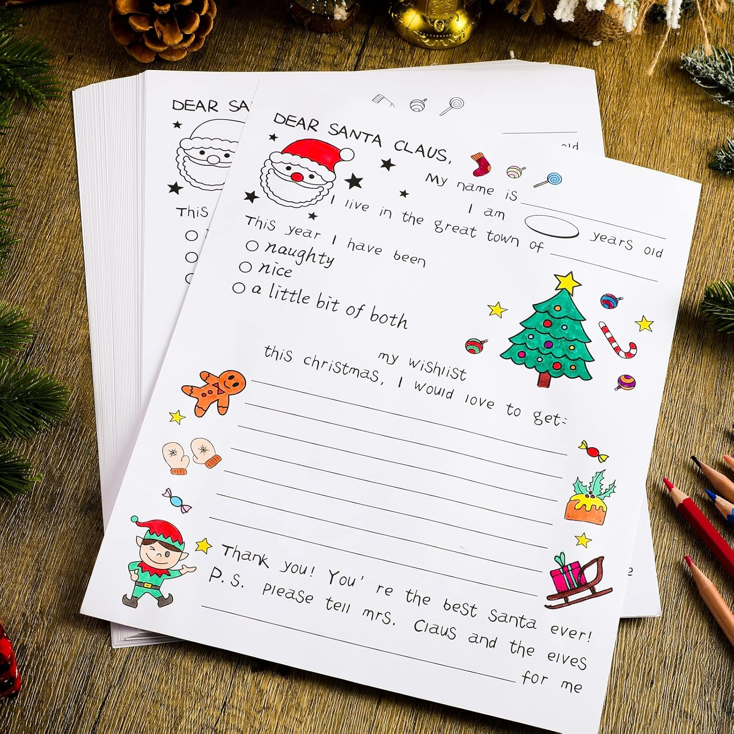 Spiareal Christmas Stationery Paper Color Your Own Letter to Santa 8.5 X 11 Inch Christmas Tree Gingerbread Coloring Writing Paper for Family Classroom Xmas Holidays DIY Craft Party Supplies(50 Pcs) image number 5