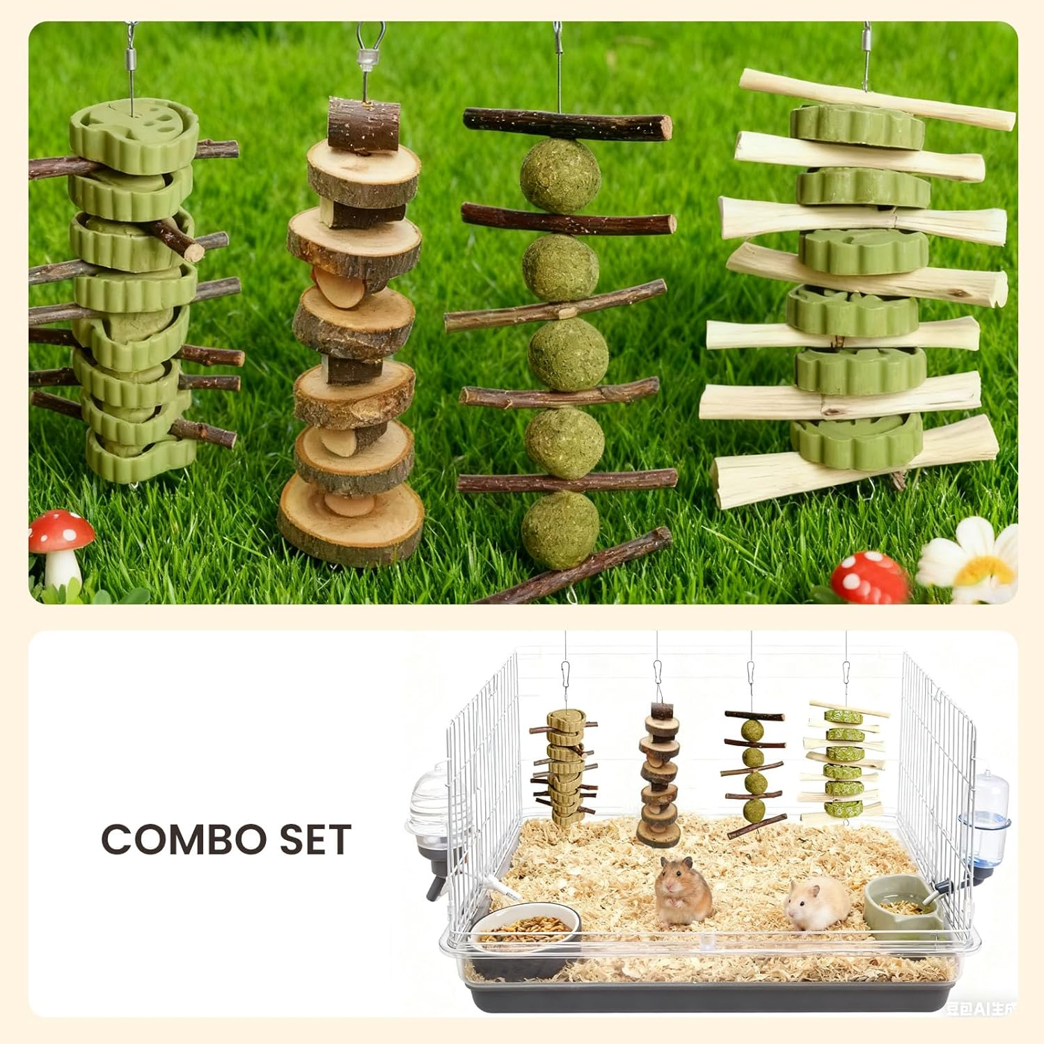 4Pcs Bunny Chew Toys,Rabbit Chewing Teeth Toys,Parrot Chewing Toys,Wood Chew Sticks for Small Pets,Animal Chew Balls for Hamsters,Cockatiel Toys Animal Hamster Ball Wooden image number 3