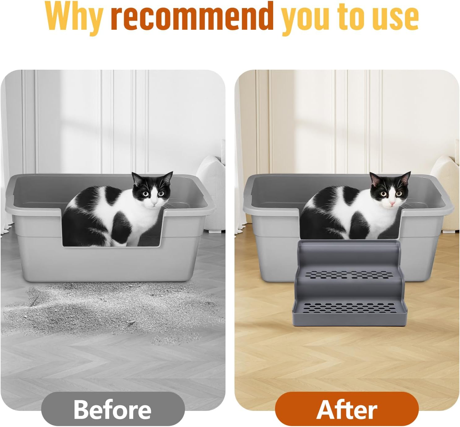 Rolcoassuns Cat Ramp for Cat Litter Tray, Cat Litter Tray Steps/Stairs with Filter Function and Non-Slip Rubber Feet, Suitable for Small and Older Cats