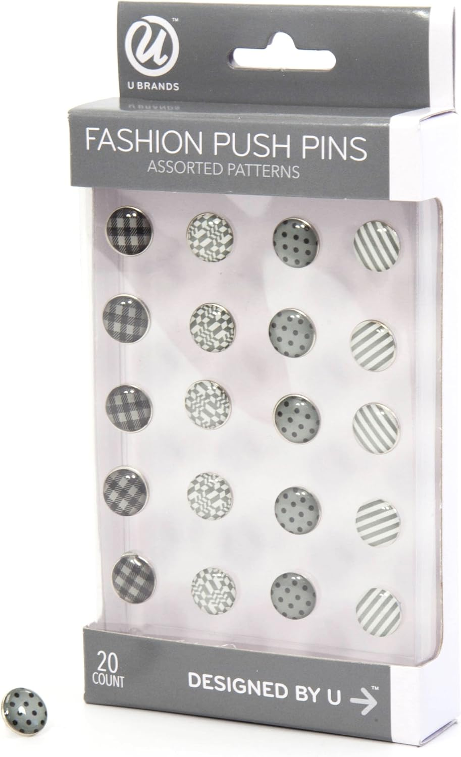 U Brands Fashion Steel Push Pins, Black White and Gray Fashion Colors, 20-Count image number 1