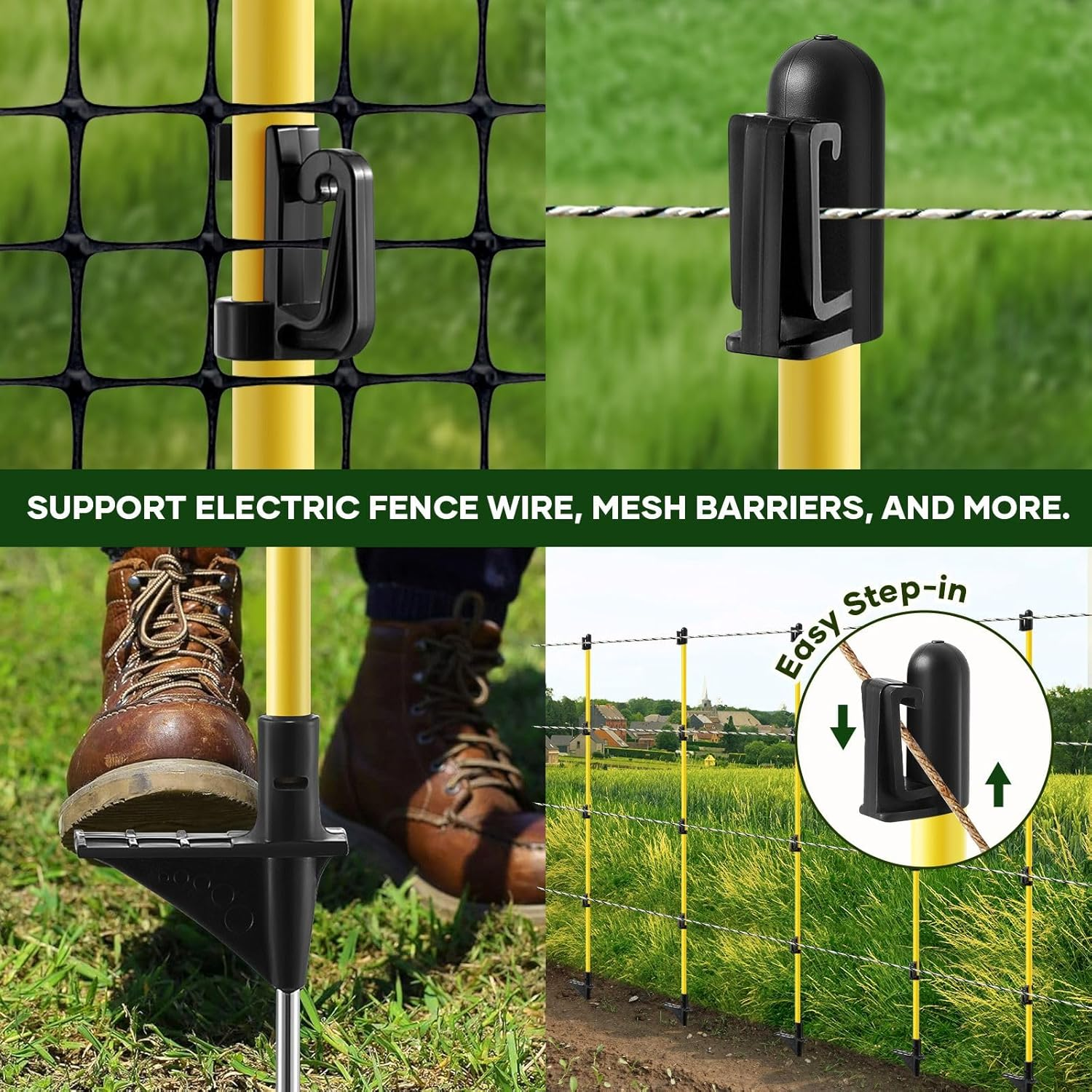 OGL 20Pcs Electric Fence Post Tread Step in Wire Garden Farm Livestock Cattle Sheep Insulators Poles Pigtail Fibreglass Adjustable Graze Fencing Temporary image number 1