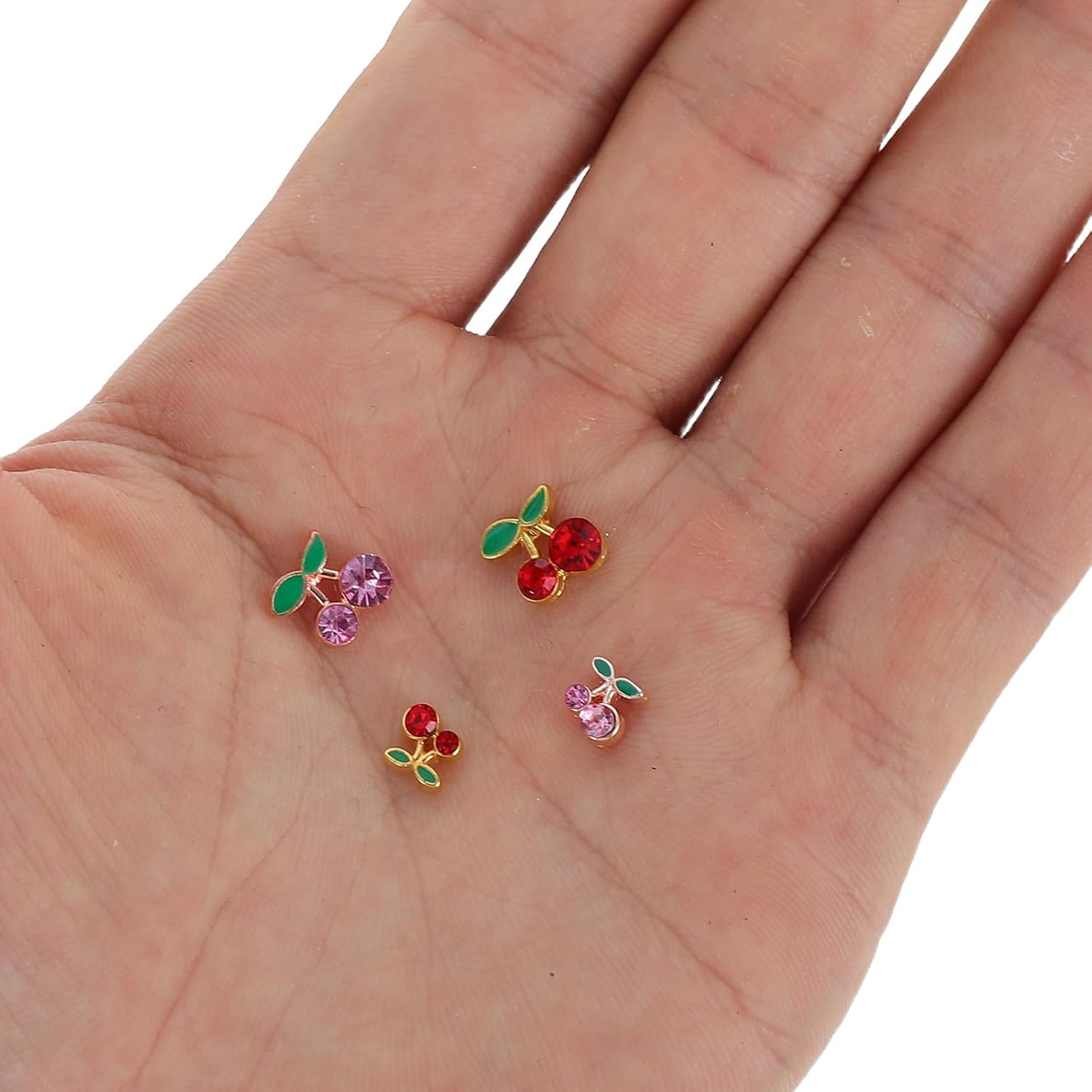 NULYLU 32Pcs Cherry Nail Art Charms for Women DIY Manicure Red and Rose Gold Rhinestone Nail Gems Cute Shiny Cherry Decorations for Natural image number 1