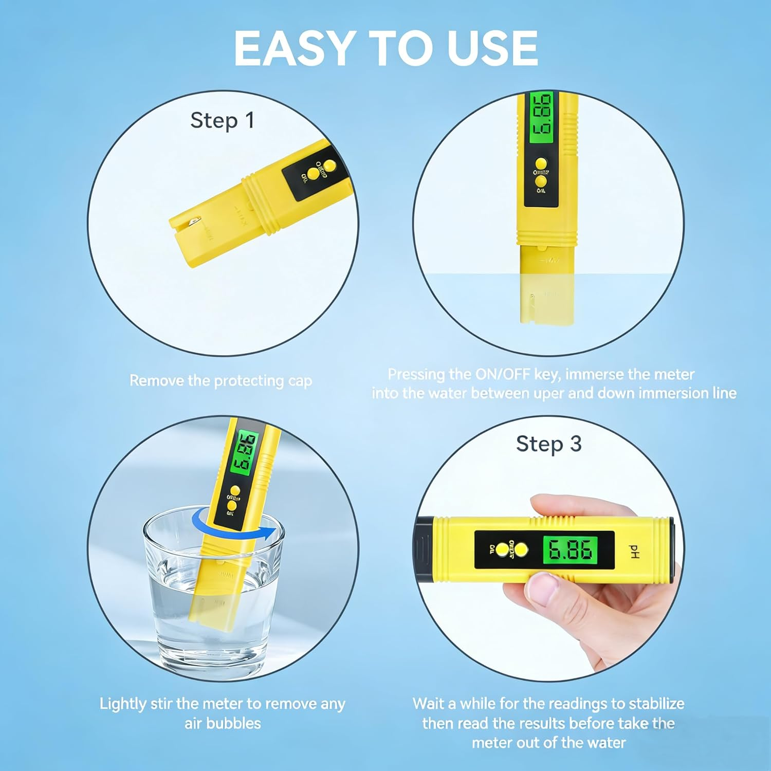 Digital Ph Meter, 0.01Ph High Accuracy Pen Type Ph Tester for Household Drinking, Pool, High Accuracy Digital Ph Tester with UL Certification and 3 Ph Calibration Powders image number 2