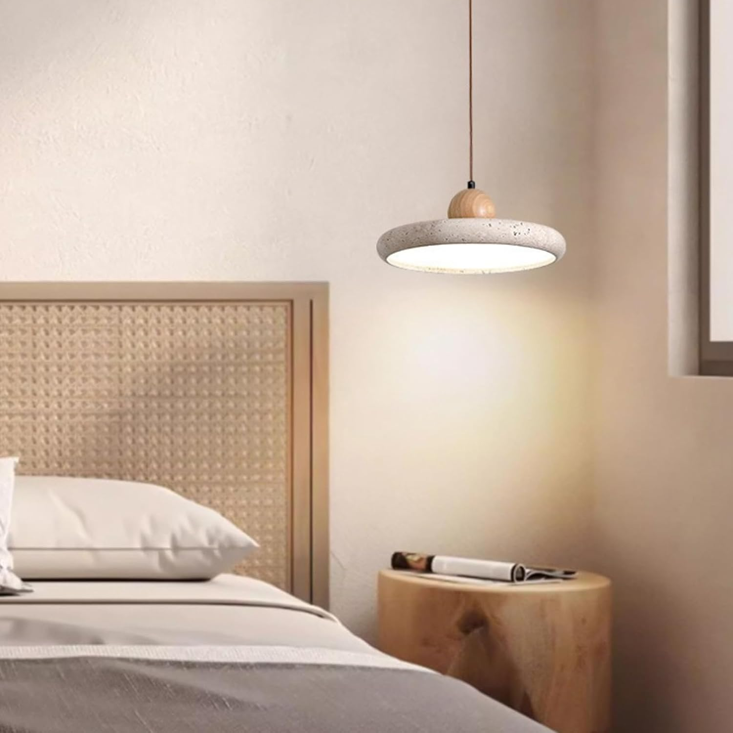 Natural Stone Pendant Light &ndash;Adjustable Hanging Light for Kitchen Island Dining Room Living Room, French Travertine Ceiling Light Fixture with LED, Modern Minimalist Design (B,M) image number 5