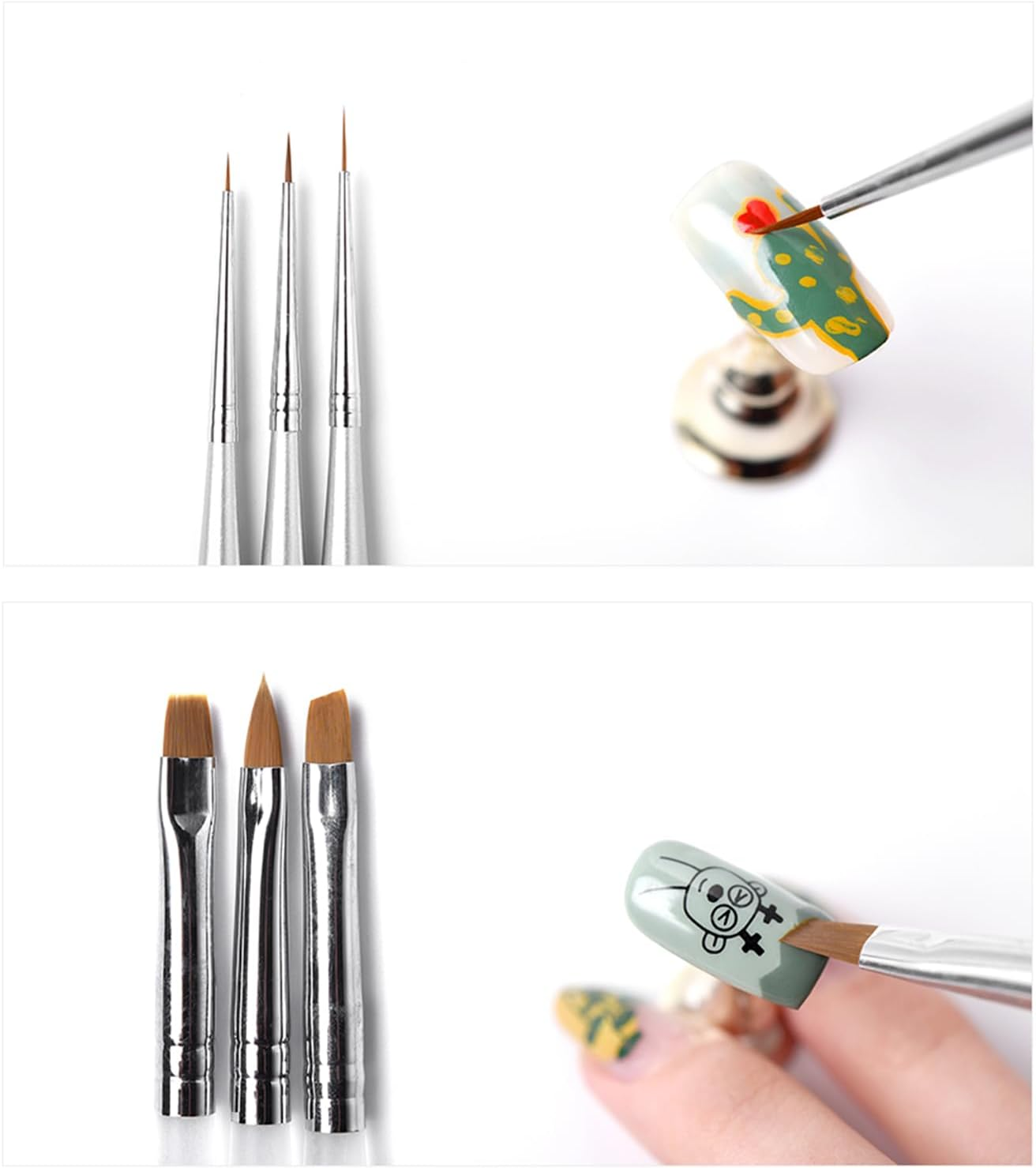 KADS 8 Pcs Nail Brushes Set-Nail Liner Brush Nail Gel Brushes Ponined Flat Oblique Brush and Oval Brush image number 6