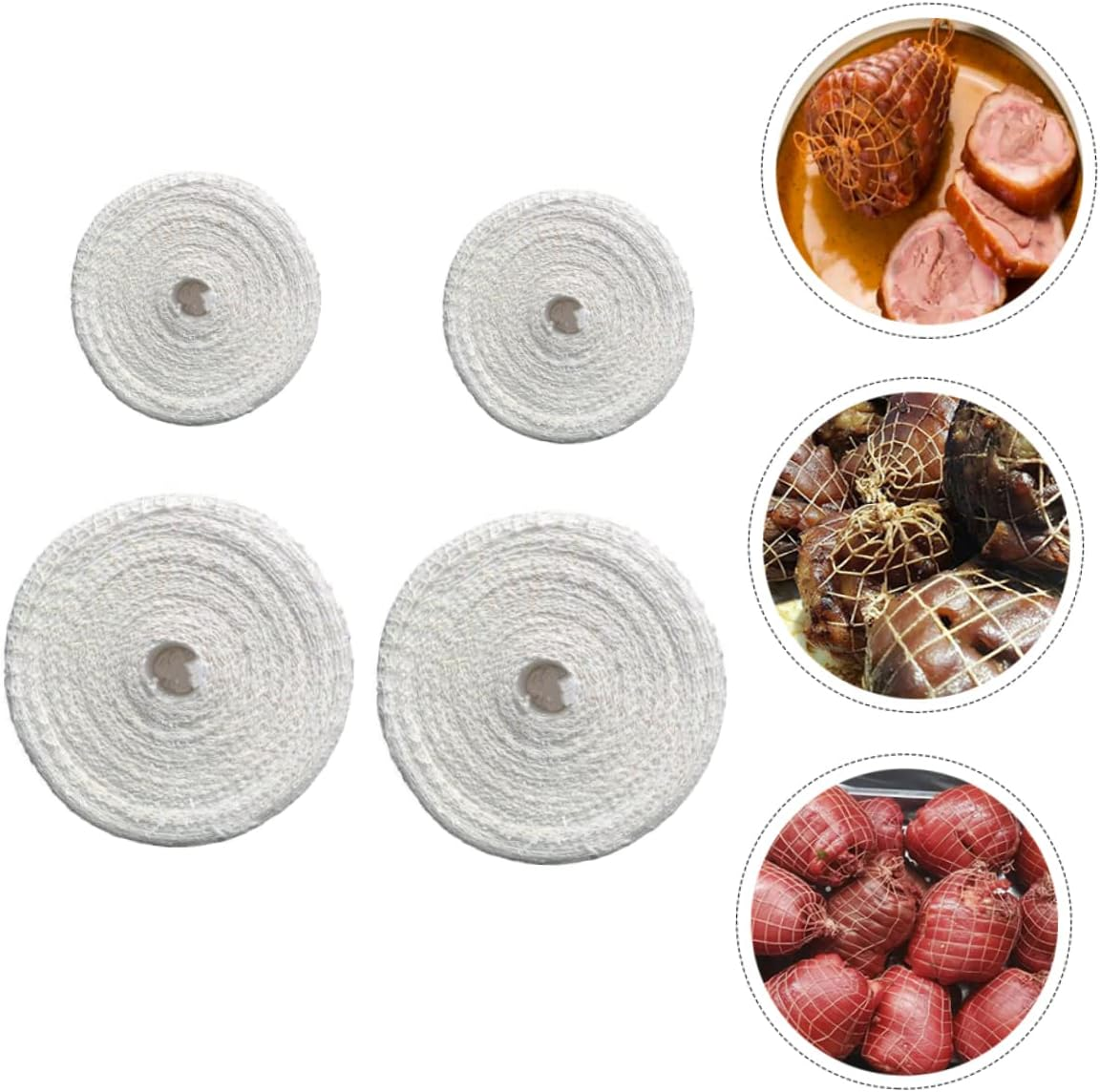 Cabilock Salami Netting 4 Rolls Meat Netting Roll Ham Sock Cotton Netting Meat Butcher Twine Net Meat Netting Roll Meat Kitchen Baking Supplies (1M+) Ham Netting Roll