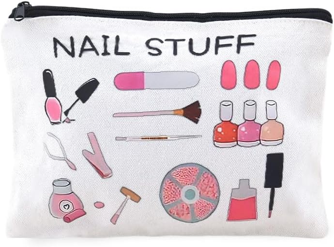 Makeup Cosmetic Bag Nail Stuff Pouch for Women Girls Christmas Birthday Gifts for Sister Niece Grandaughter Canvas Travel Bags Nail Technician Presents for Best Friends